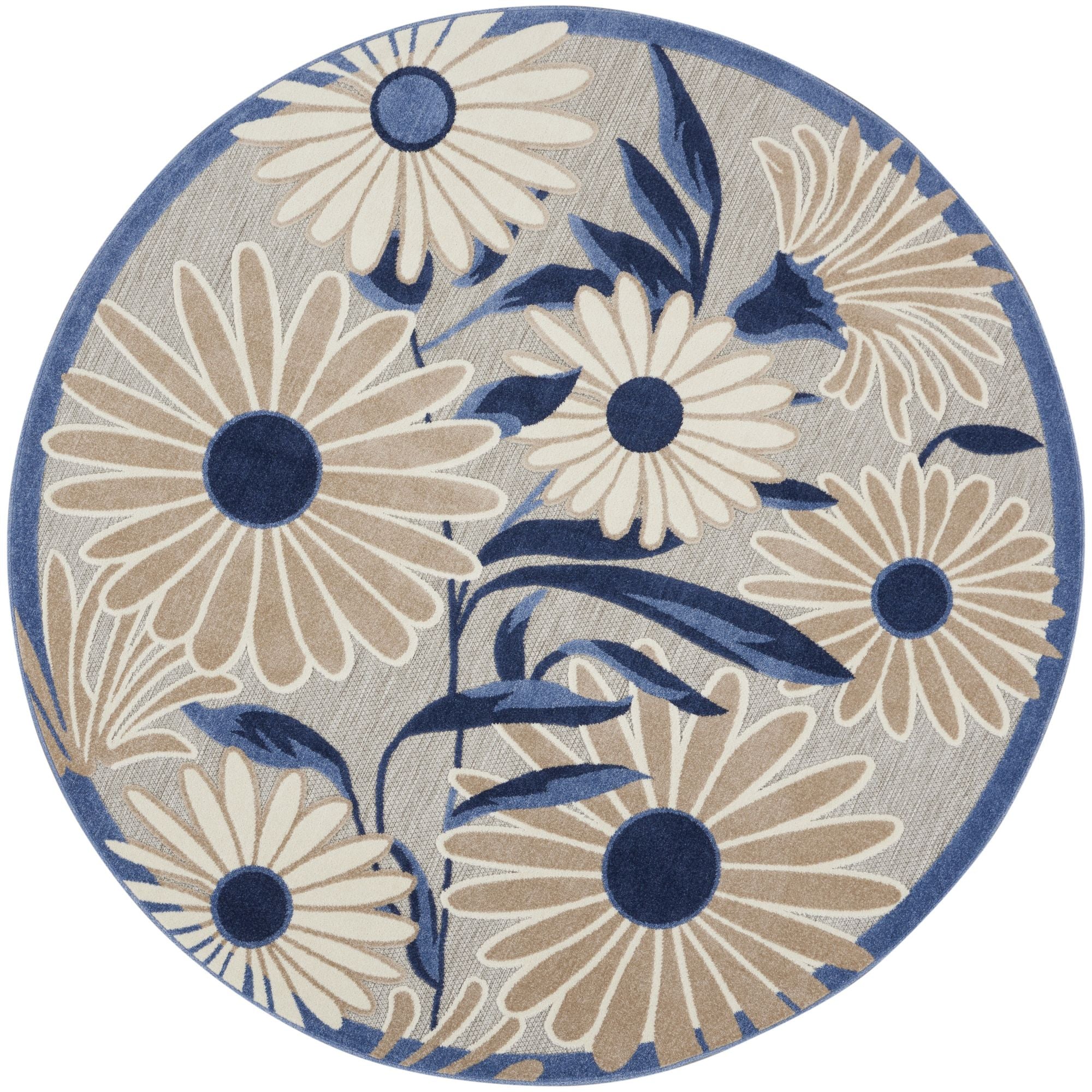 Blue Grey Contemporary Indoor Outdoor Floral Area Rug