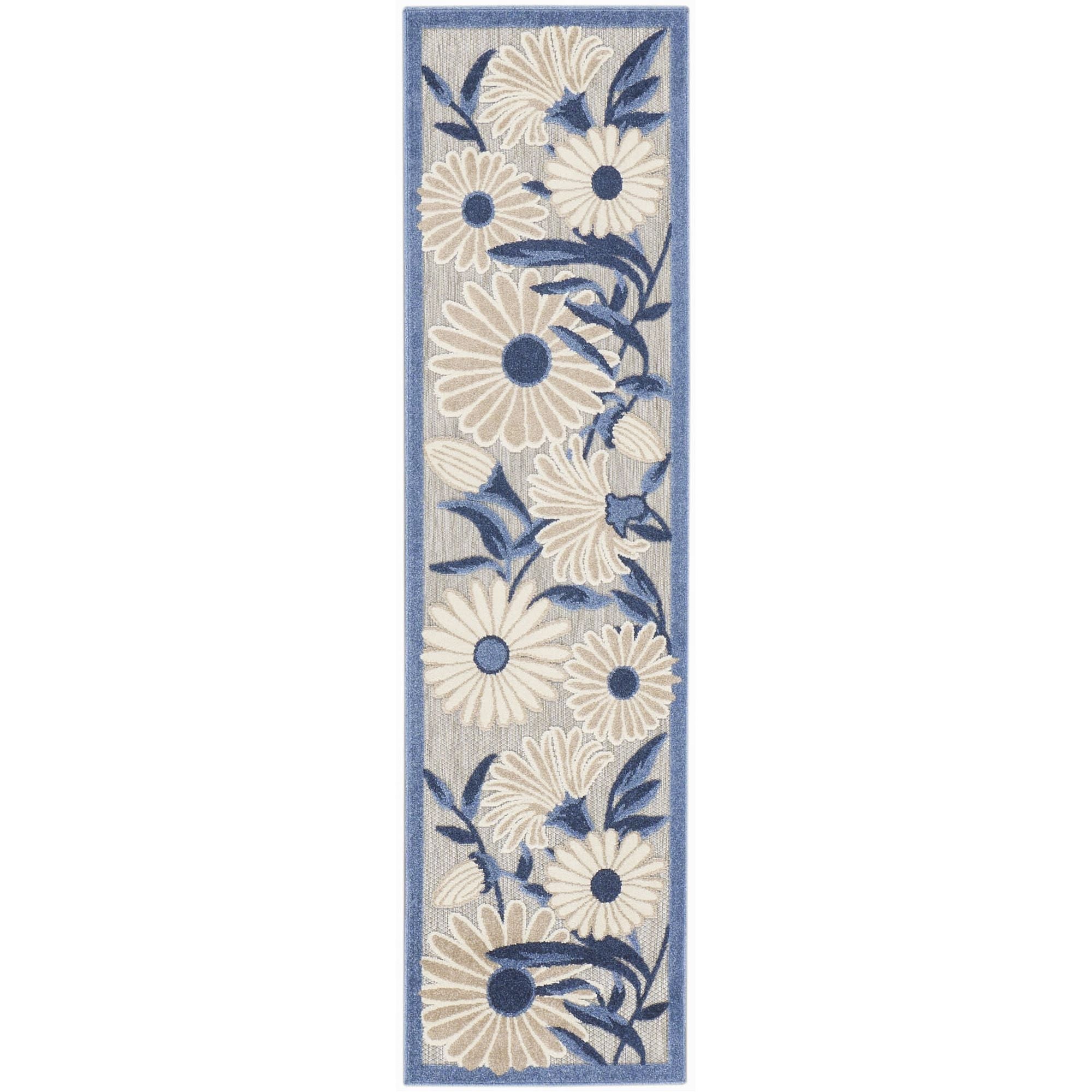 Blue Grey Contemporary Indoor Outdoor Floral Area Rug