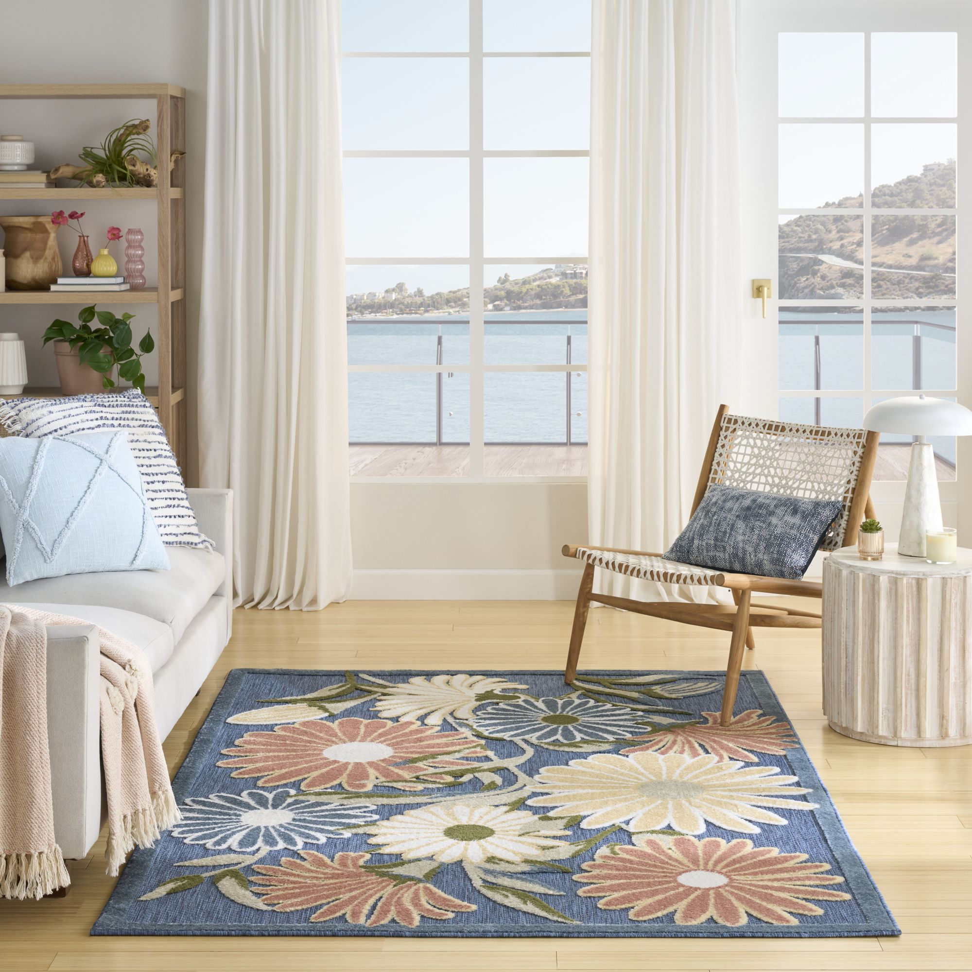 Blue Sage Contemporary Indoor Outdoor Floral Area Rug