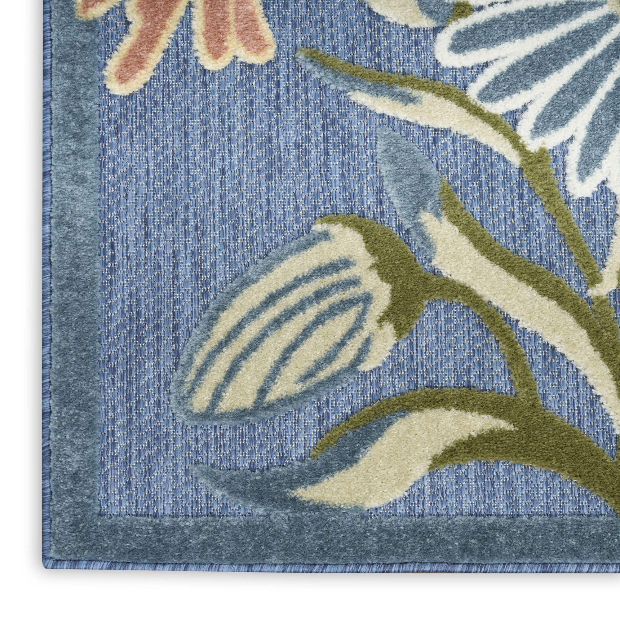 Blue Sage Contemporary Indoor Outdoor Floral Area Rug