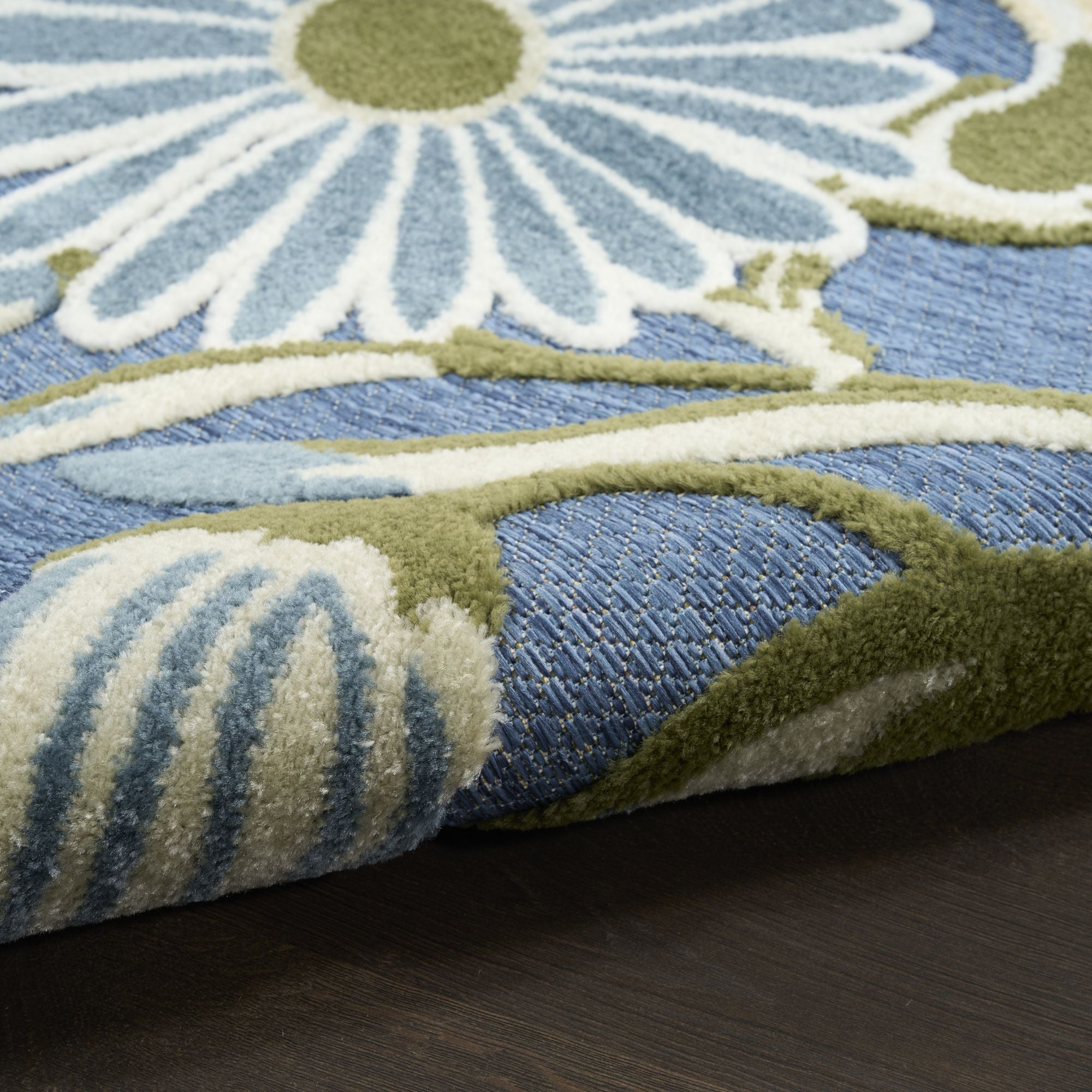 Blue Sage Contemporary Indoor Outdoor Floral Area Rug