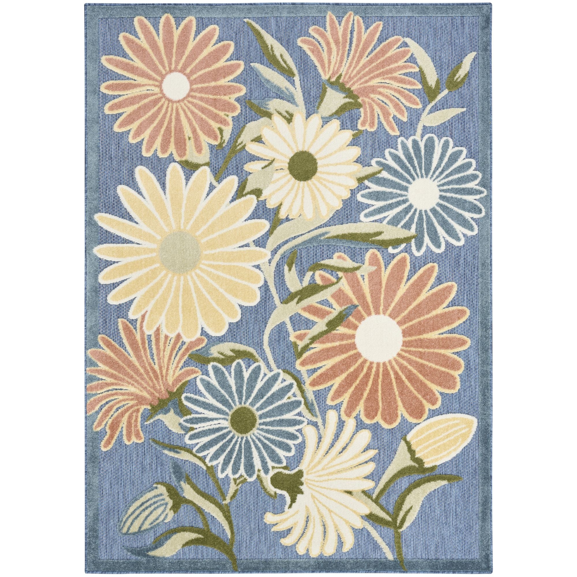 Blue Sage Contemporary Indoor Outdoor Floral Area Rug
