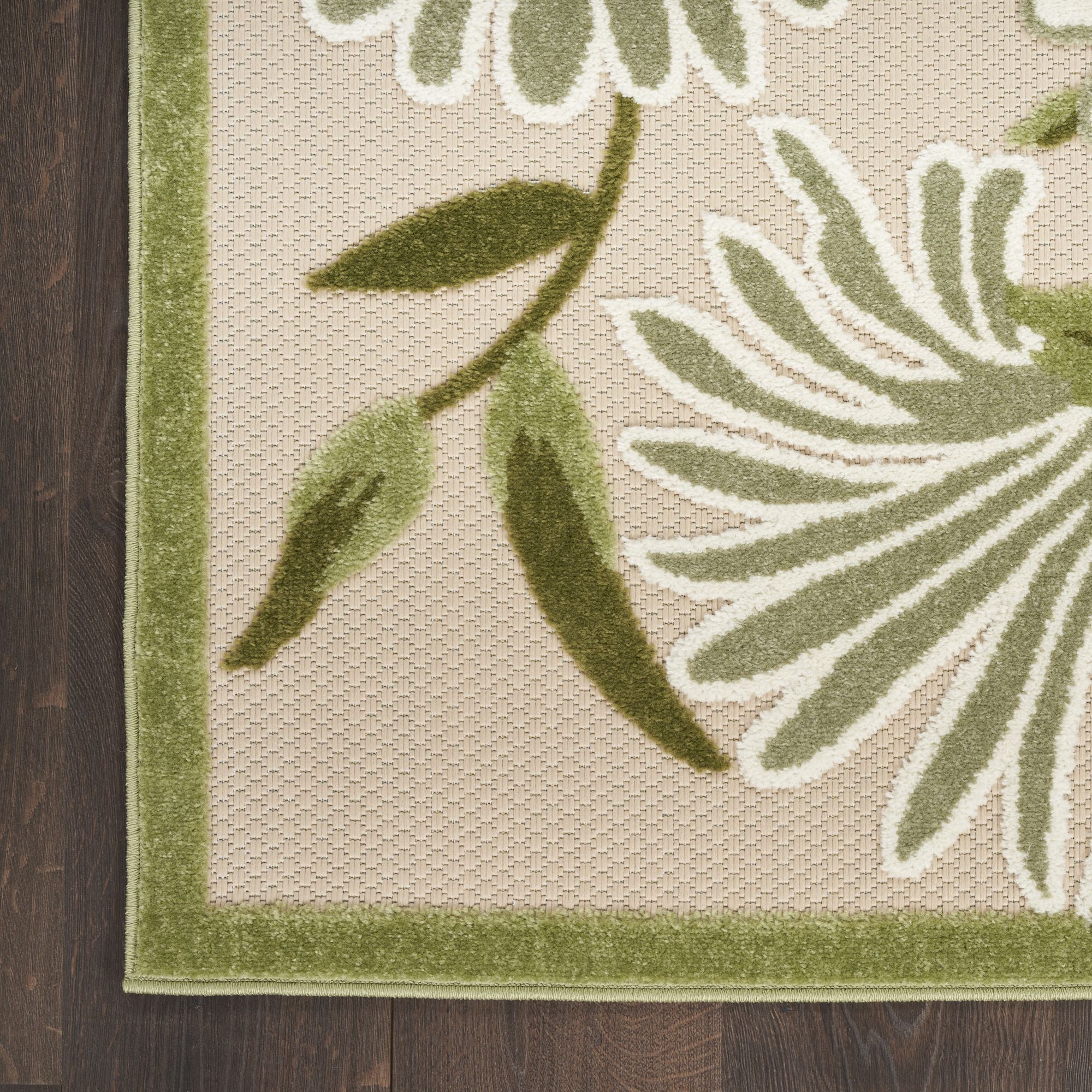 Ivory Green Contemporary Indoor Outdoor Floral Area Rug