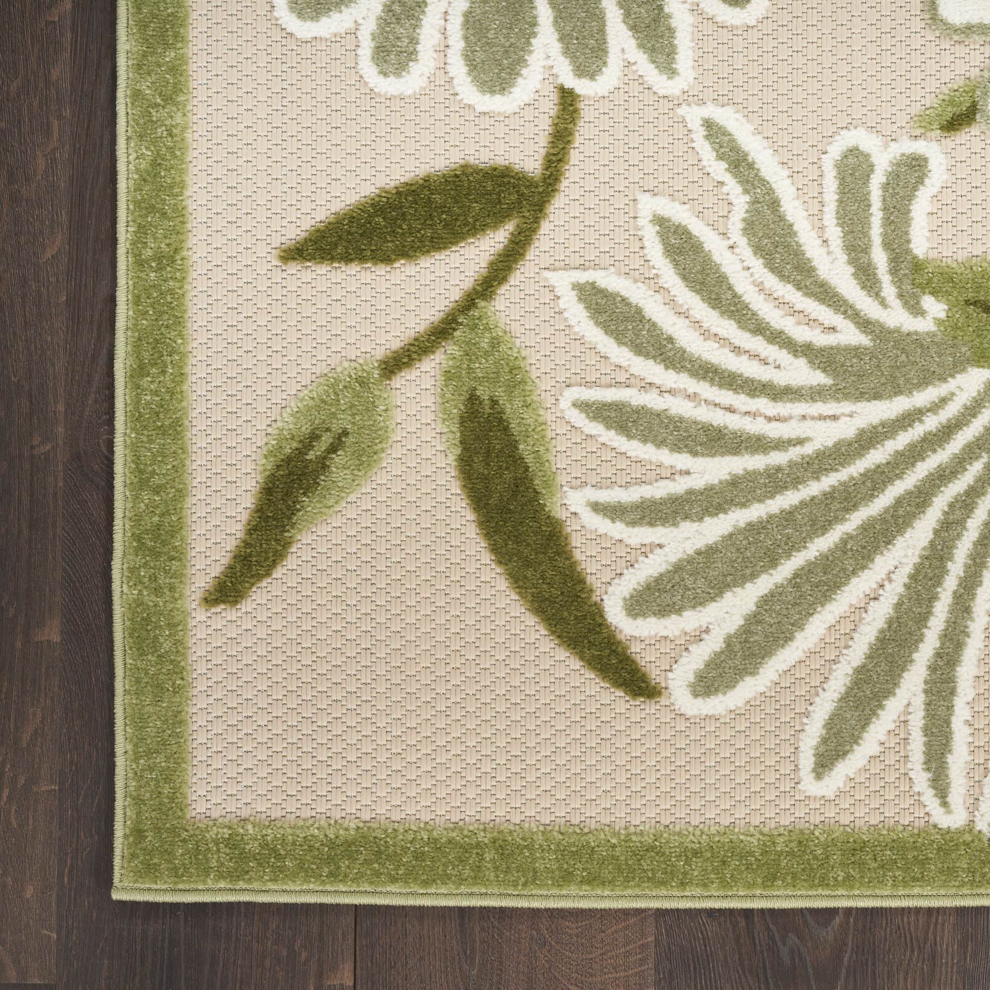 Ivory Green Contemporary Indoor Outdoor Floral Area Rug