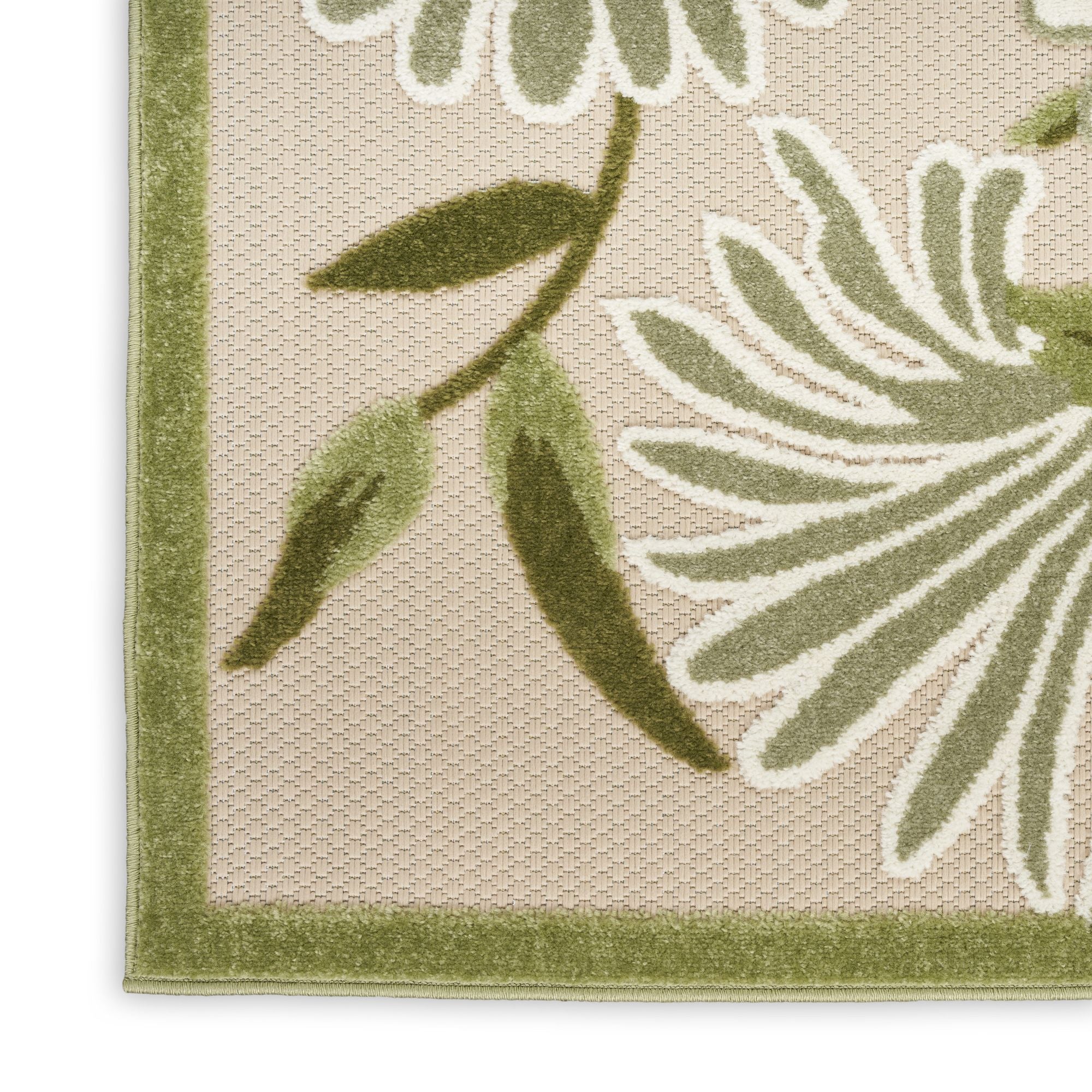 Ivory Green Contemporary Indoor Outdoor Floral Area Rug