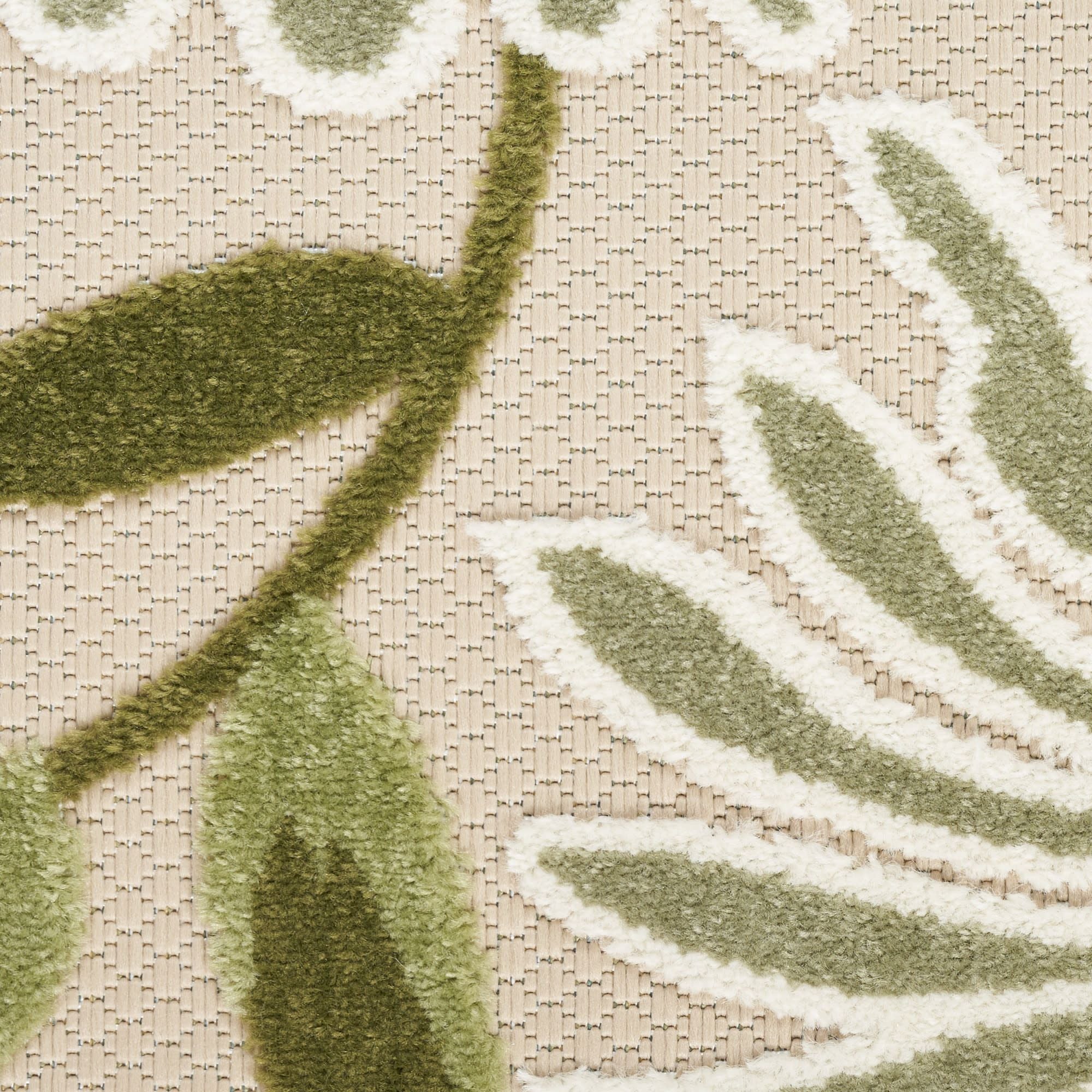 Ivory Green Contemporary Indoor Outdoor Floral Area Rug