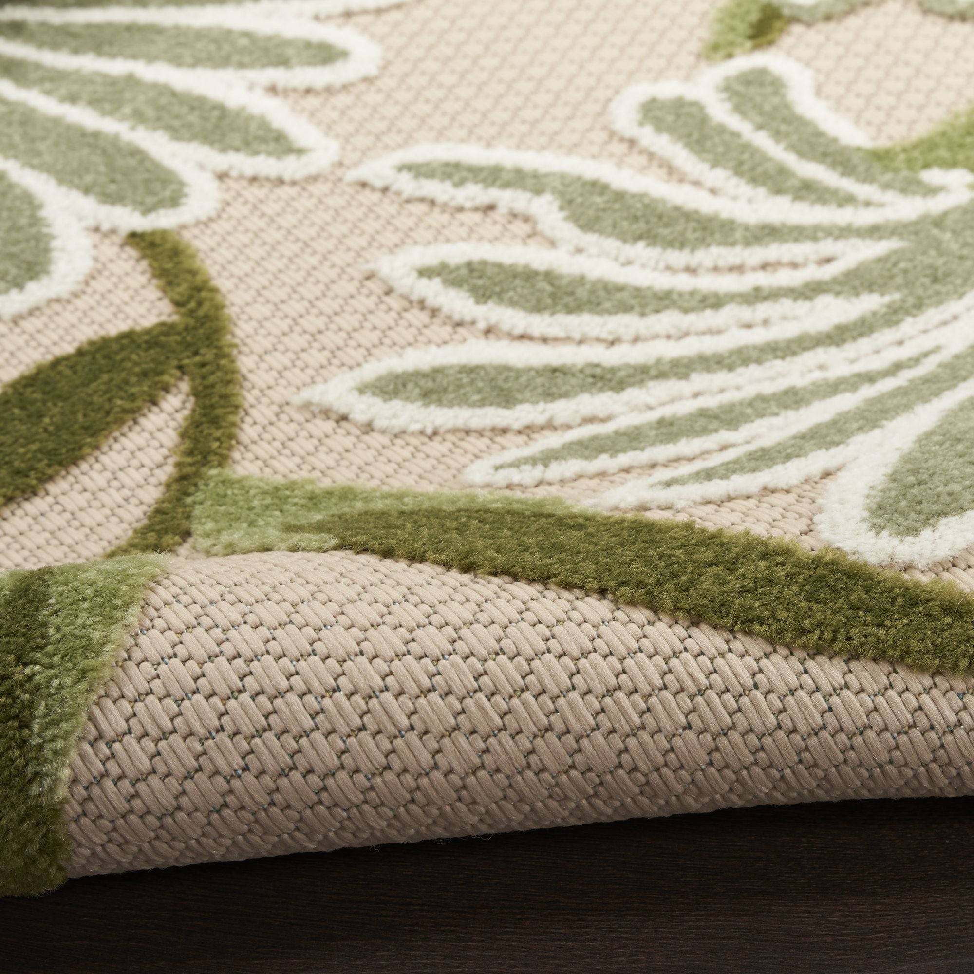 Ivory Green Contemporary Indoor Outdoor Floral Area Rug