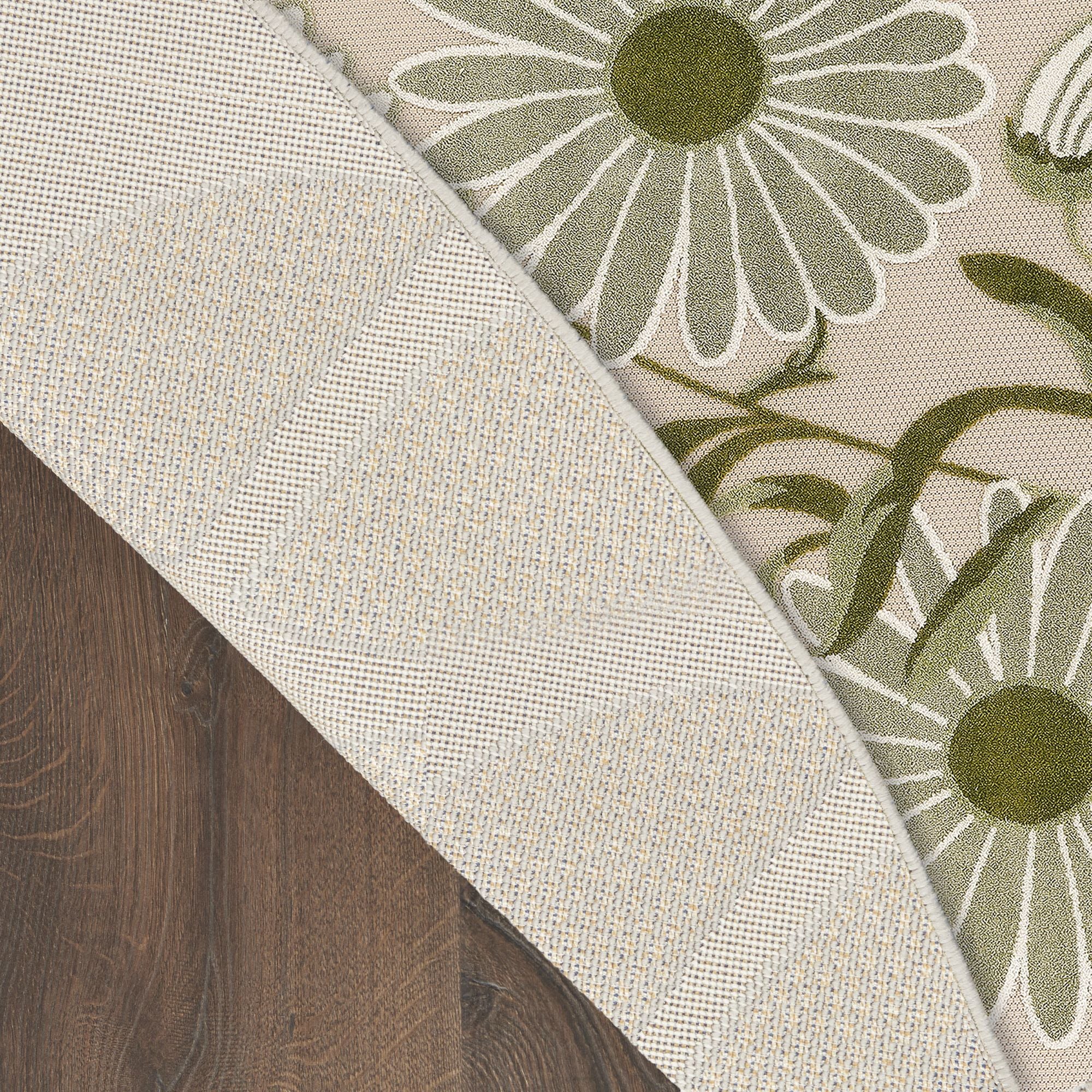 Ivory Green Contemporary Indoor Outdoor Floral Area Rug