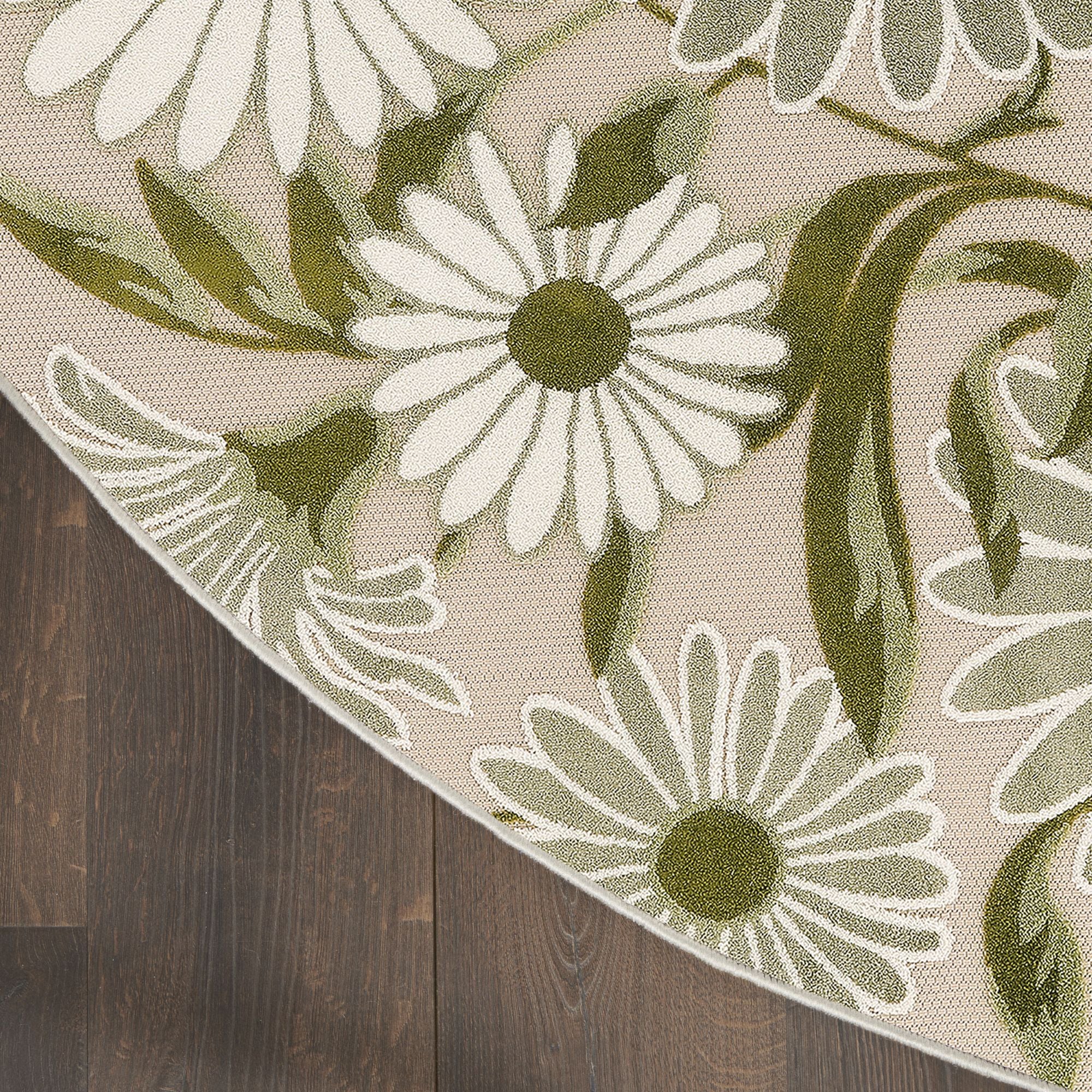 Ivory Green Contemporary Indoor Outdoor Floral Area Rug