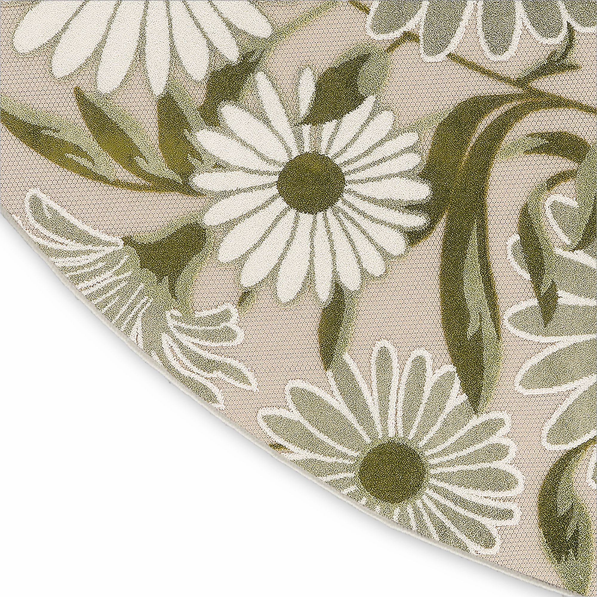 Ivory Green Contemporary Indoor Outdoor Floral Area Rug