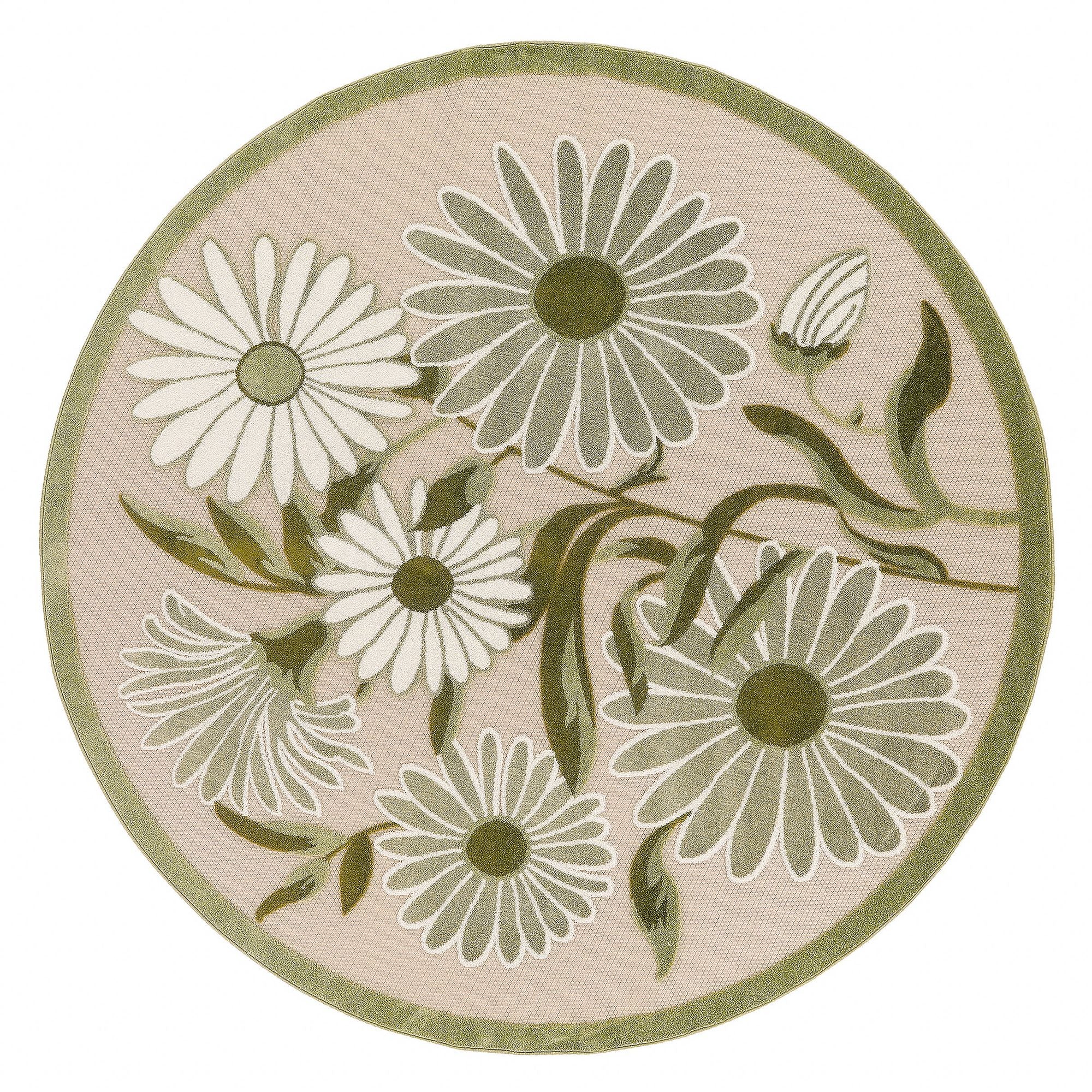 Ivory Green Contemporary Indoor Outdoor Floral Area Rug