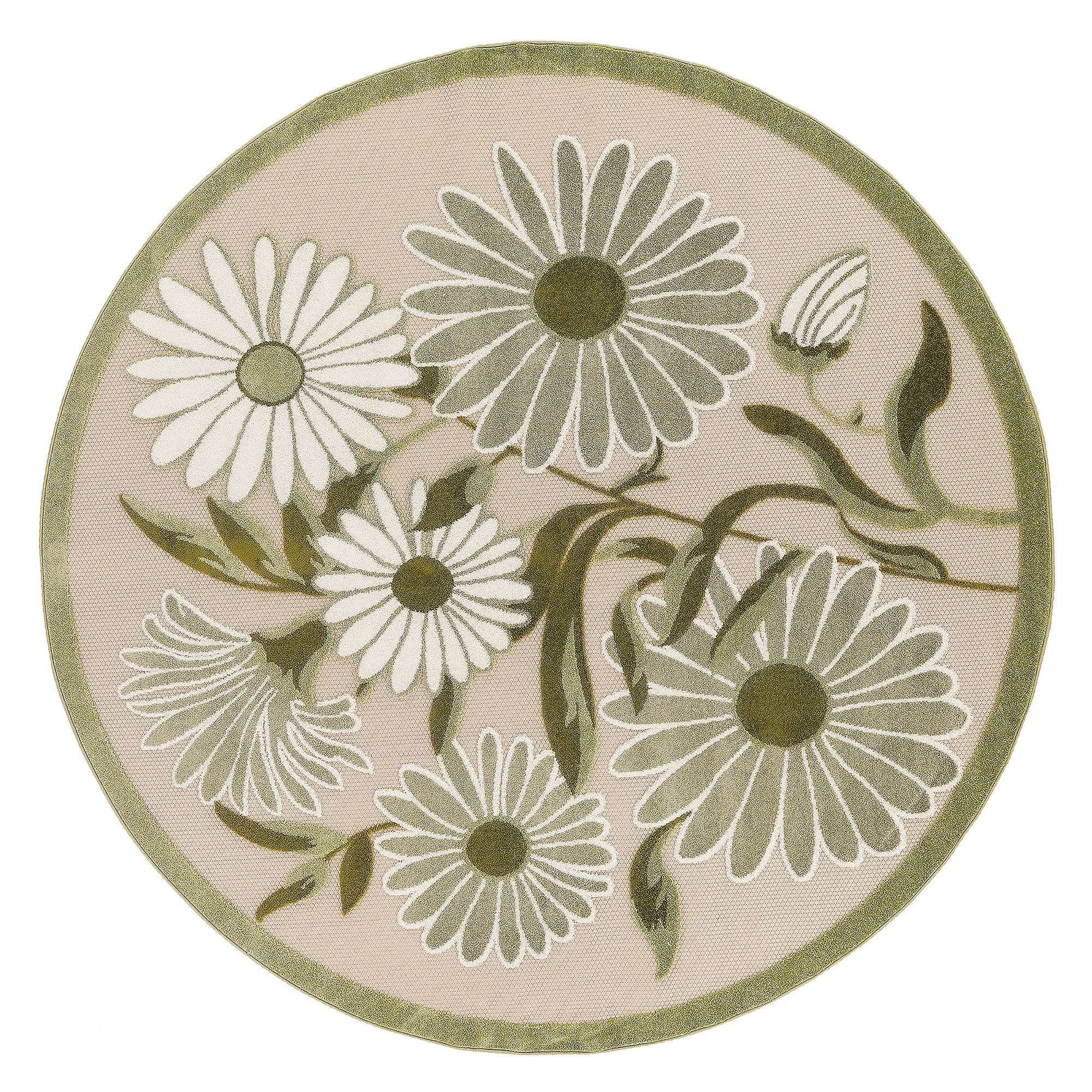 Ivory Green Contemporary Indoor Outdoor Floral Area Rug