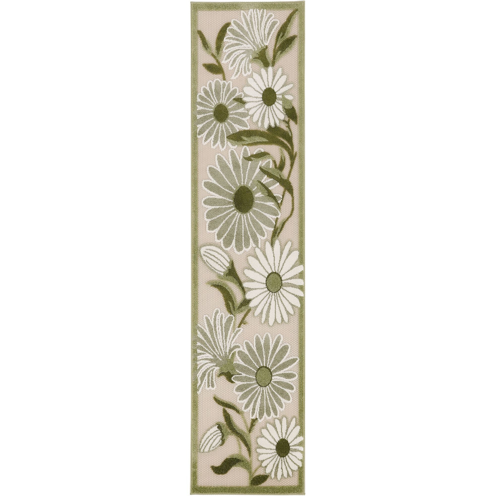 Ivory Green Contemporary Indoor Outdoor Floral Area Rug