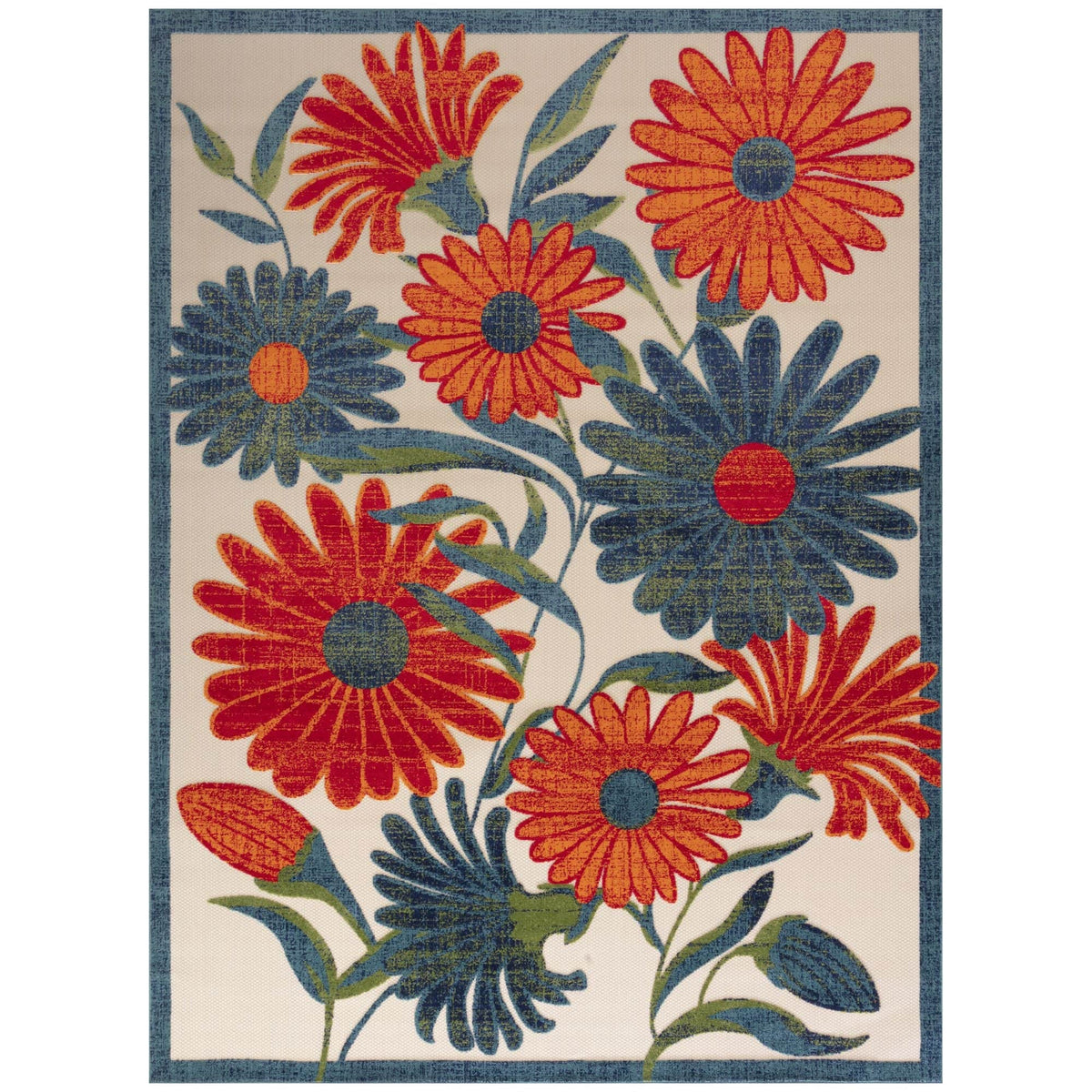 Ivory Multicolor Contemporary Indoor Outdoor Floral Area Rug
