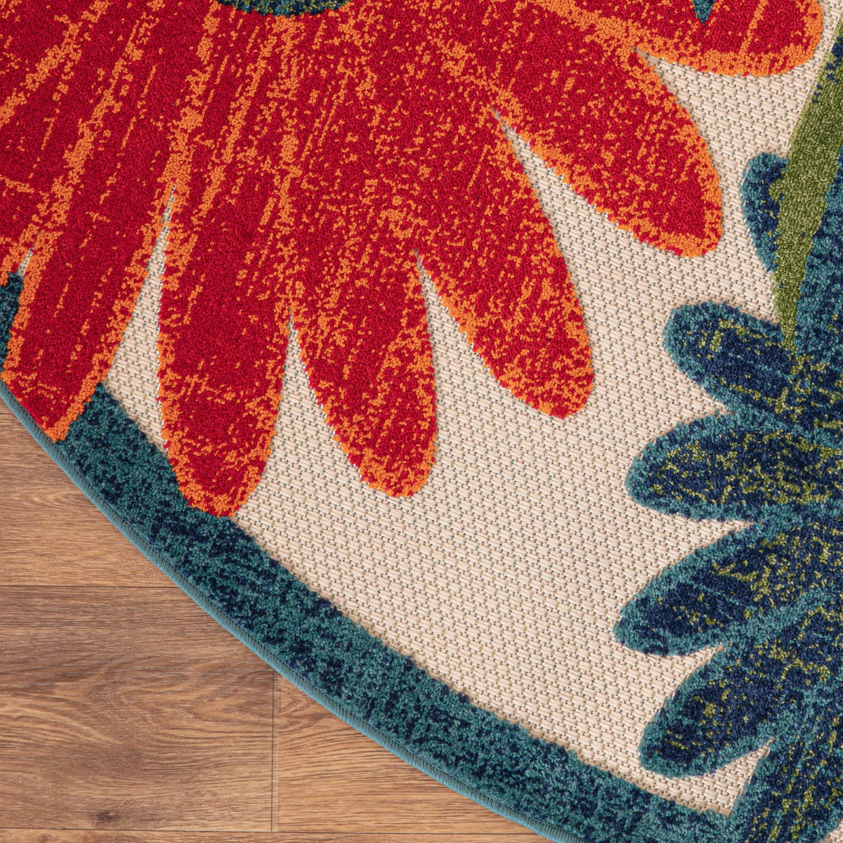 Ivory Multicolor Contemporary Indoor Outdoor Floral Area Rug