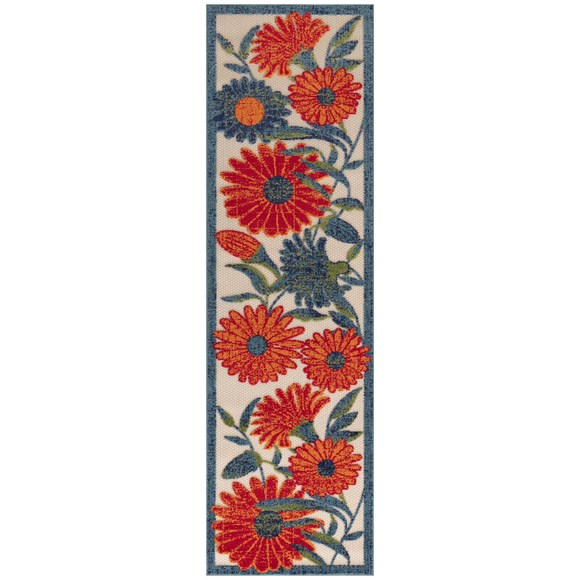 Ivory Multicolor Contemporary Indoor Outdoor Floral Area Rug