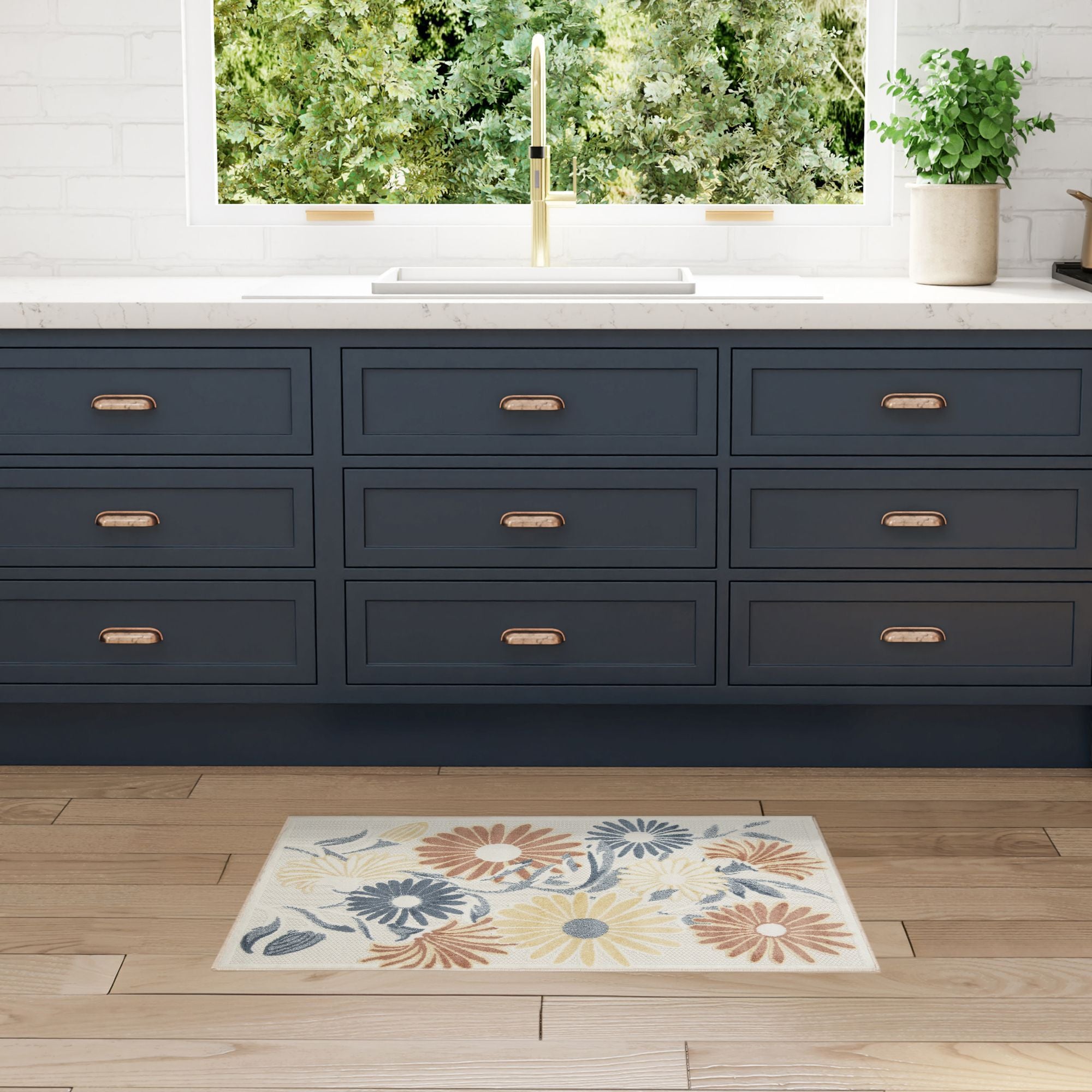 Ivory Rose Contemporary Indoor Outdoor Floral Area Rug