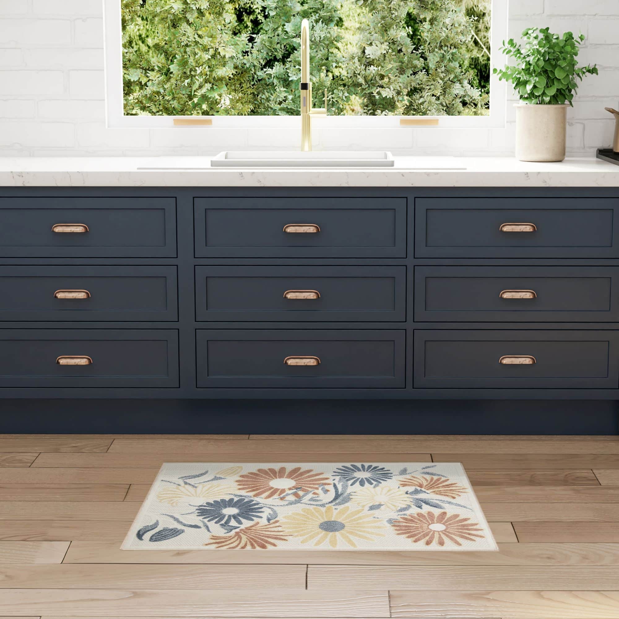Ivory Rose Contemporary Indoor Outdoor Floral Area Rug