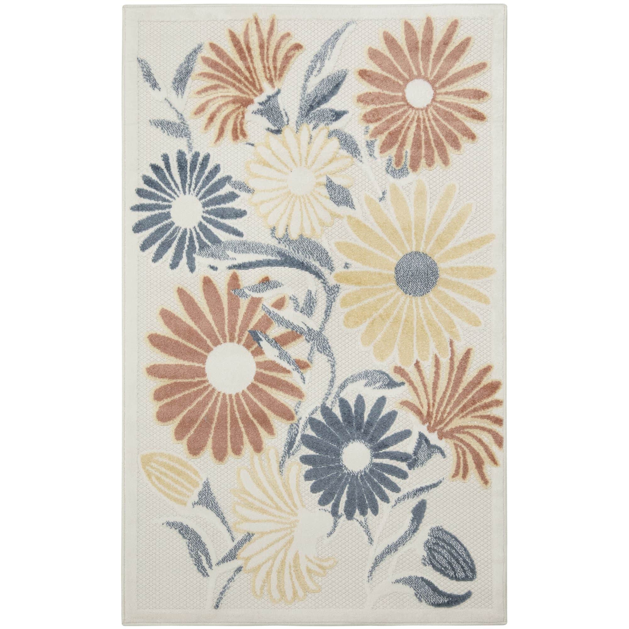 Ivory Rose Contemporary Indoor Outdoor Floral Area Rug