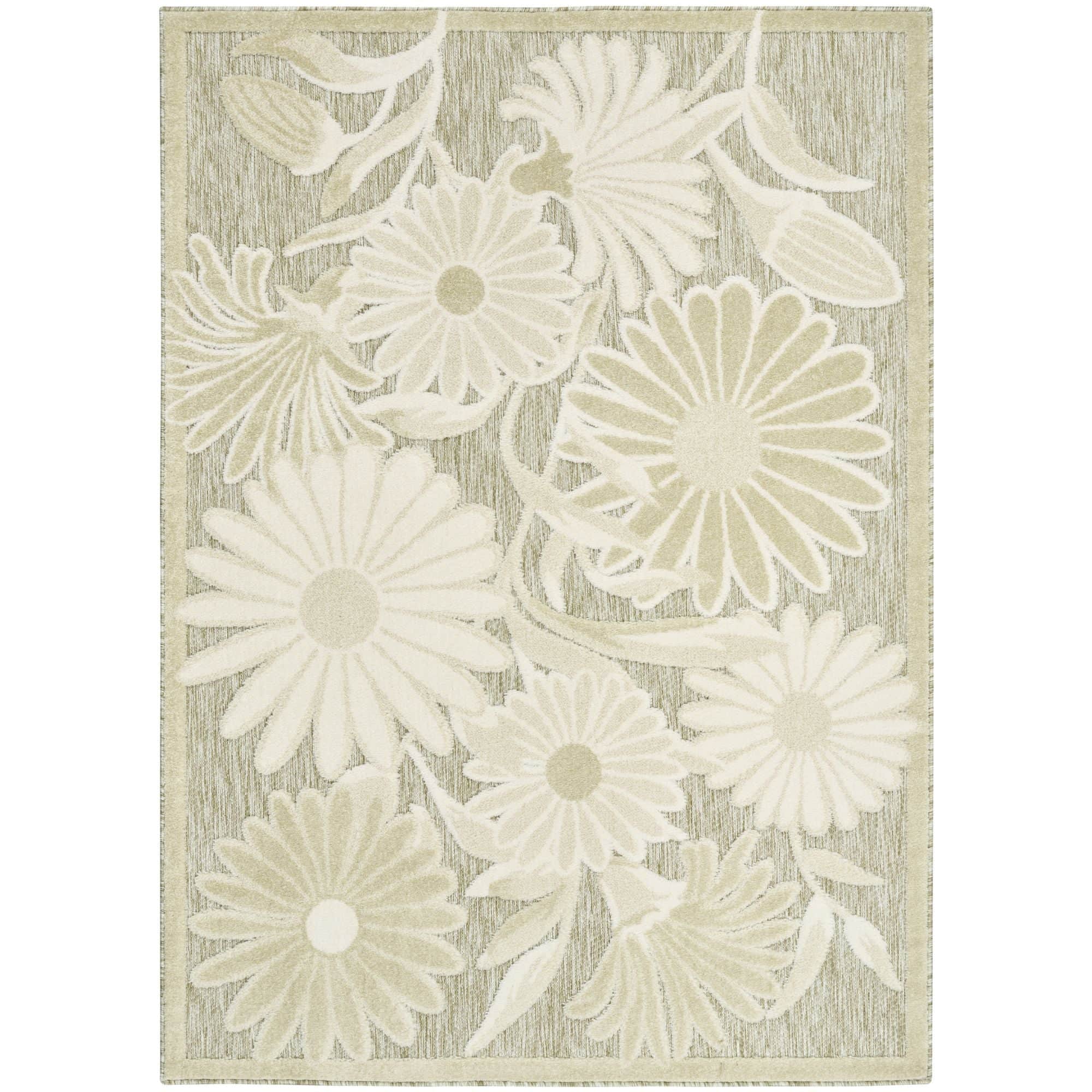 Ivory Sage Contemporary Indoor Outdoor Floral Area Rug