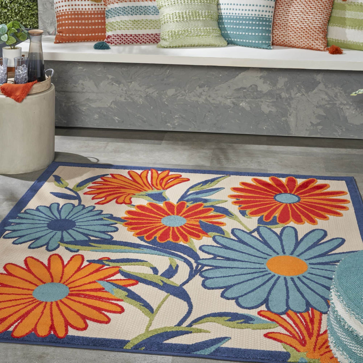 Multicolor Contemporary Indoor Outdoor Floral Area Rug
