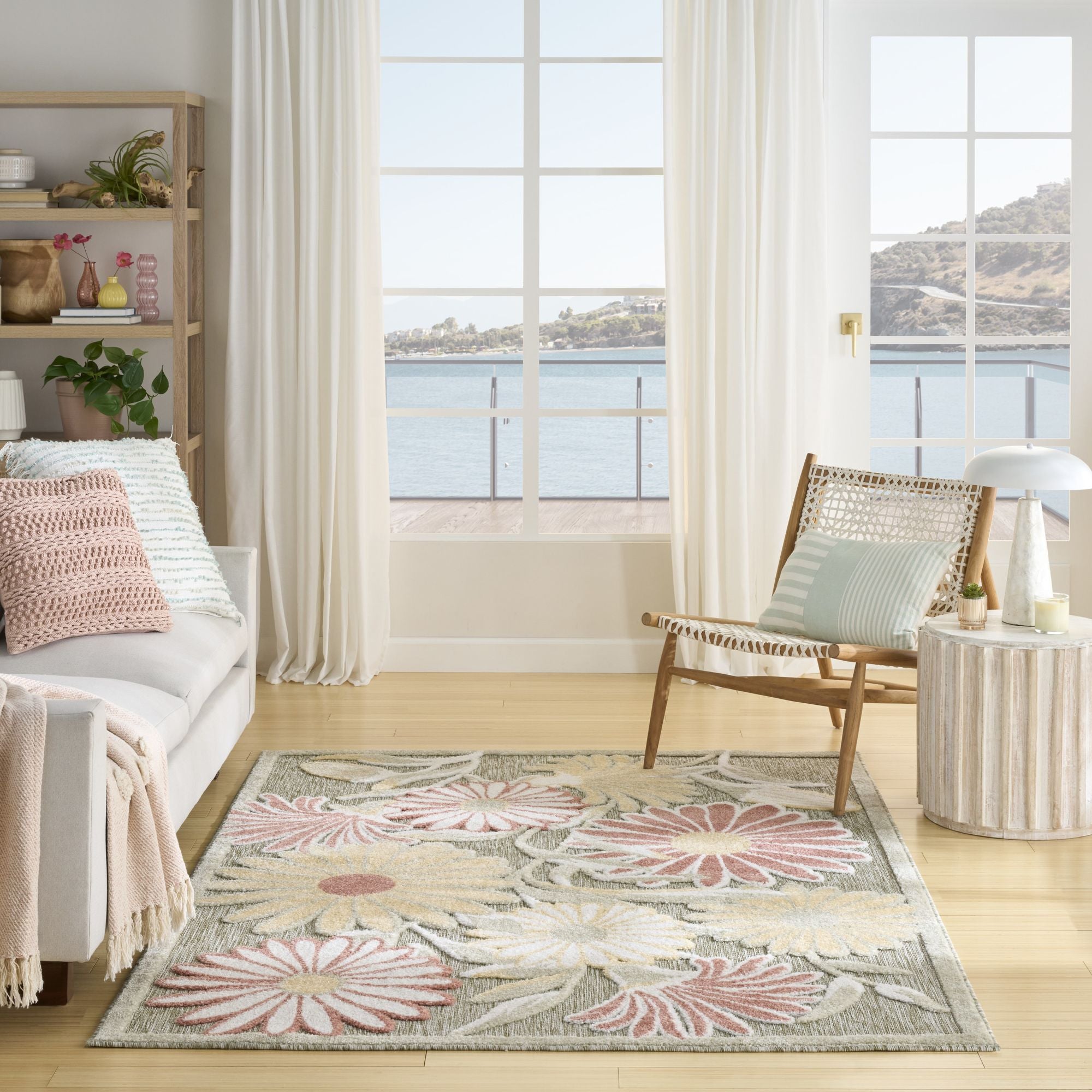 Sage Rose Contemporary Indoor Outdoor Floral Area Rug