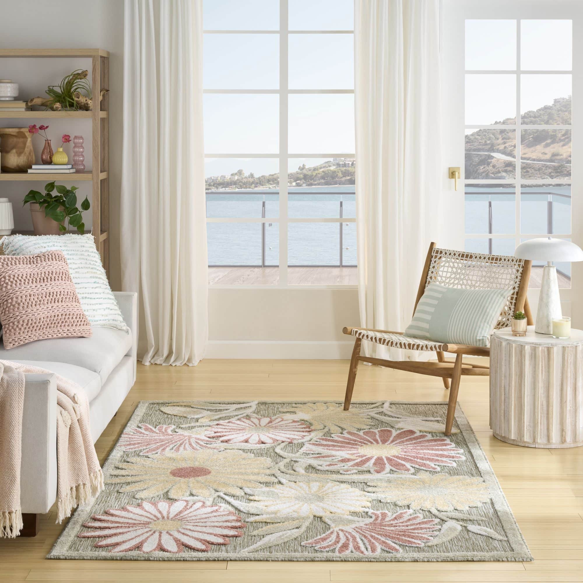 Sage Rose Contemporary Indoor Outdoor Floral Area Rug