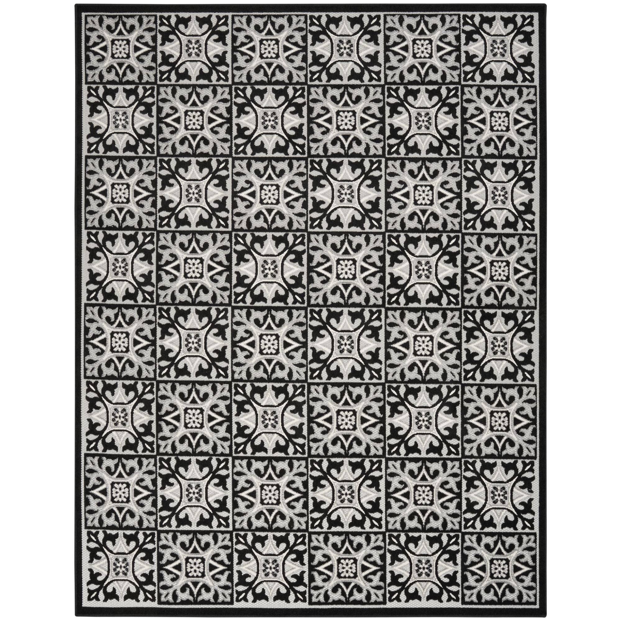 Black White Contemporary Indoor Outdoor Geometric Area Rug