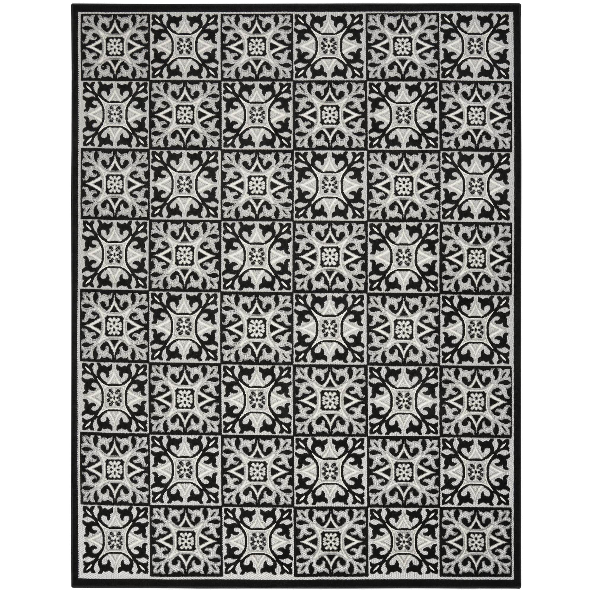 Black White Contemporary Indoor Outdoor Geometric Area Rug