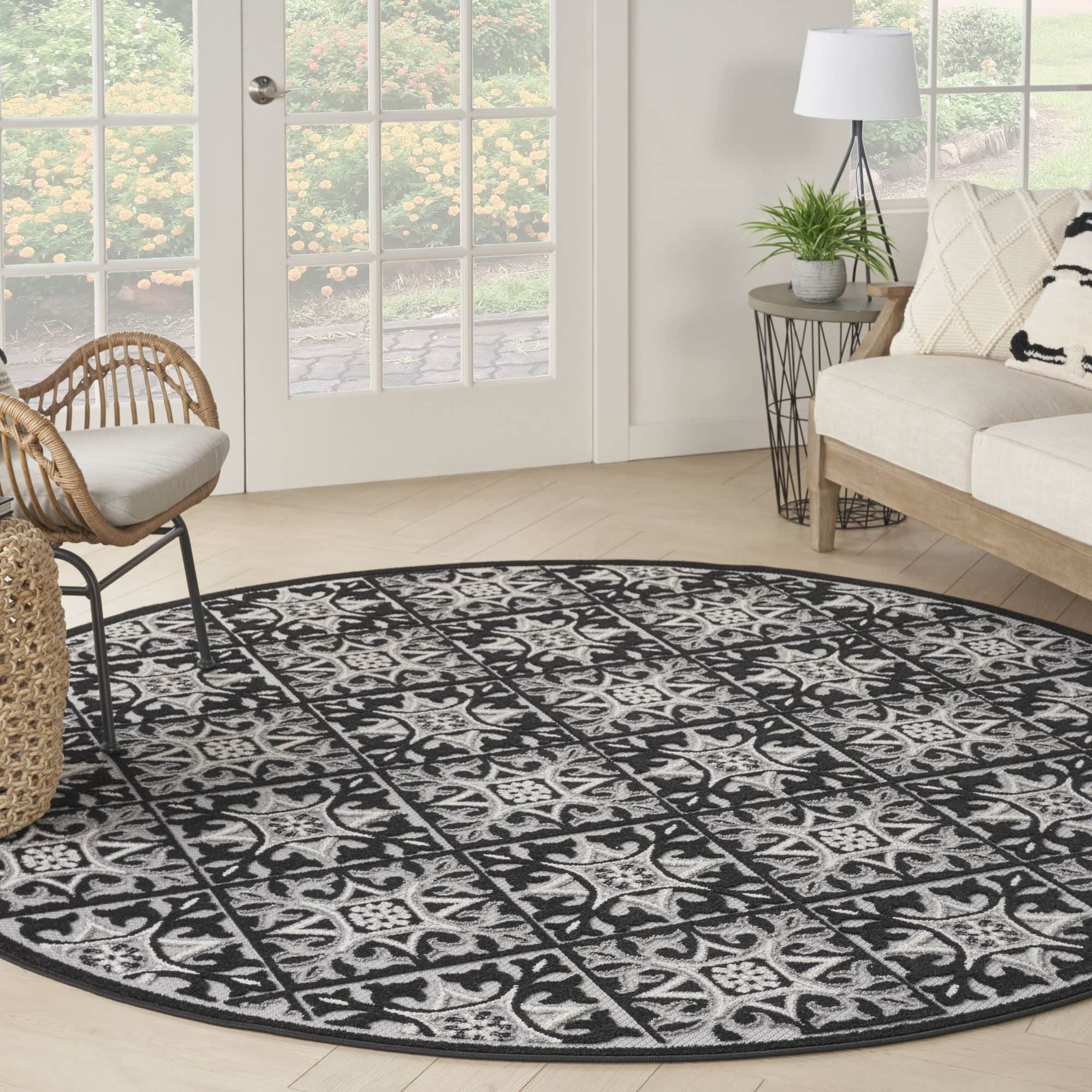 Black White Contemporary Indoor Outdoor Geometric Area Rug