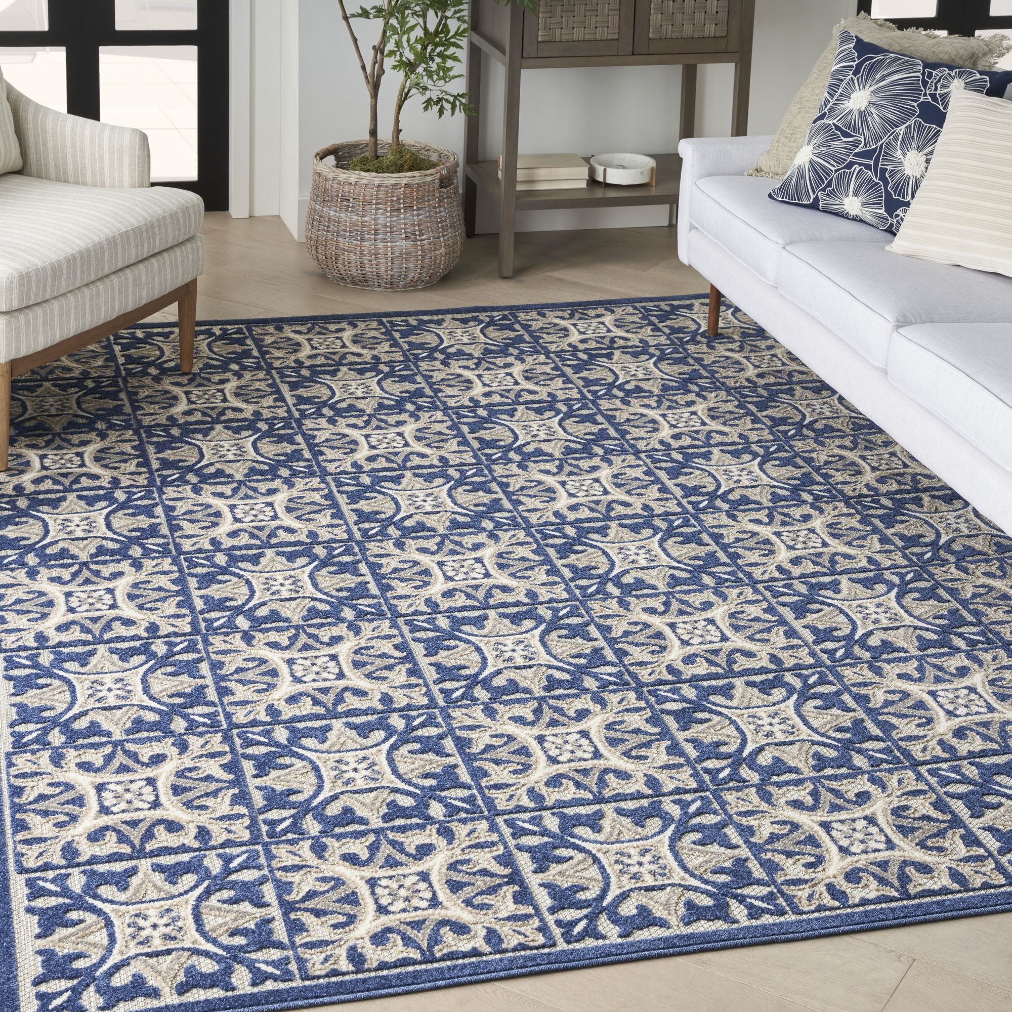 Blue Contemporary Indoor Outdoor Geometric Area Rug