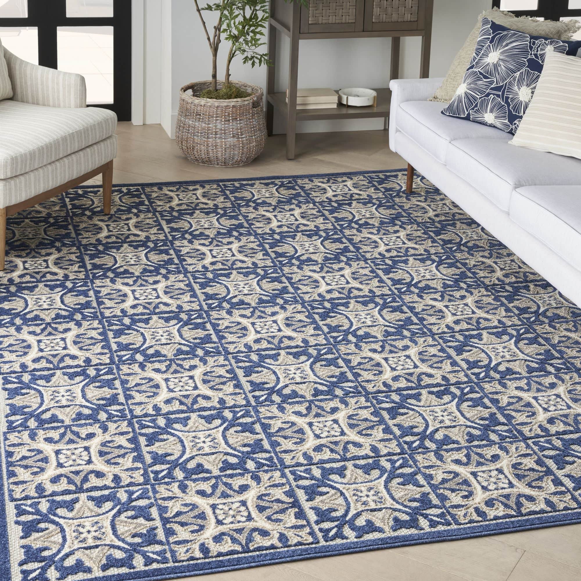 Blue Contemporary Indoor Outdoor Geometric Area Rug