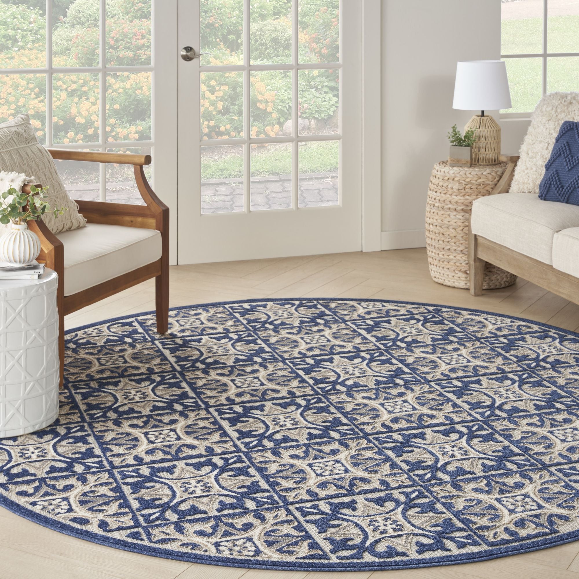 Blue Contemporary Indoor Outdoor Geometric Area Rug