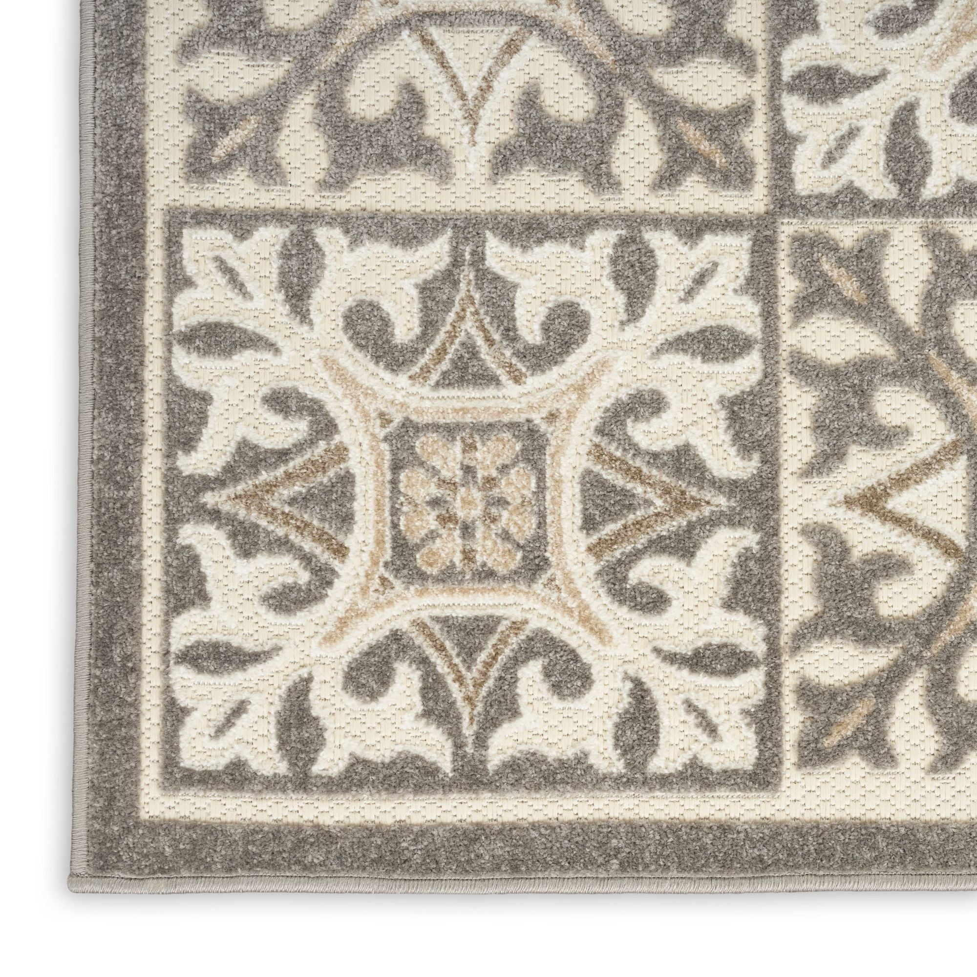 Ivory Grey Contemporary Indoor Outdoor Geometric Area Rug