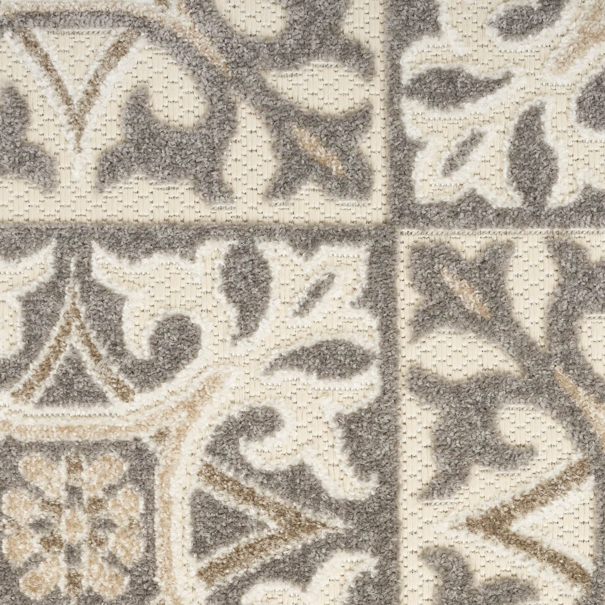Ivory Grey Contemporary Indoor Outdoor Geometric Area Rug