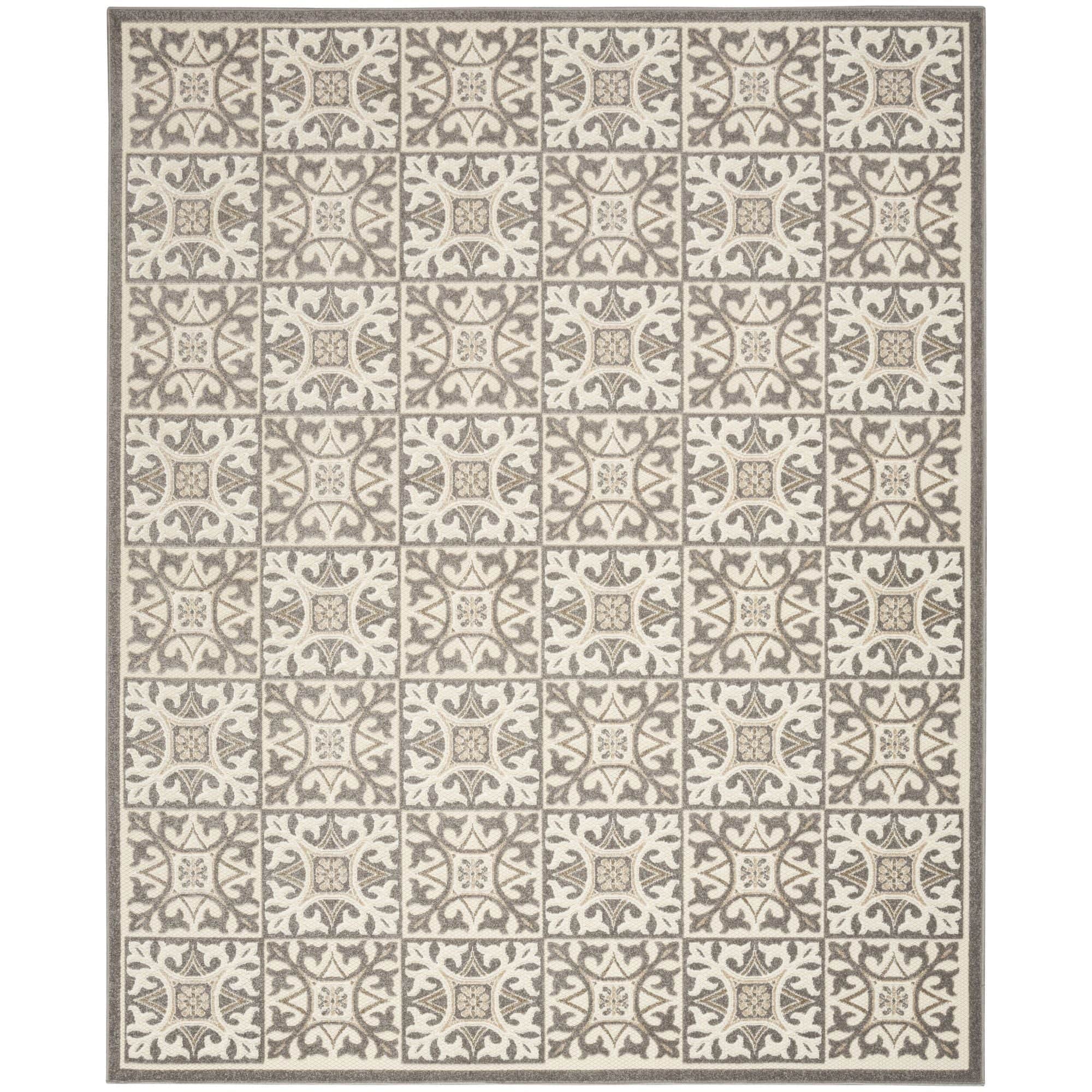 Ivory Grey Contemporary Indoor Outdoor Geometric Area Rug