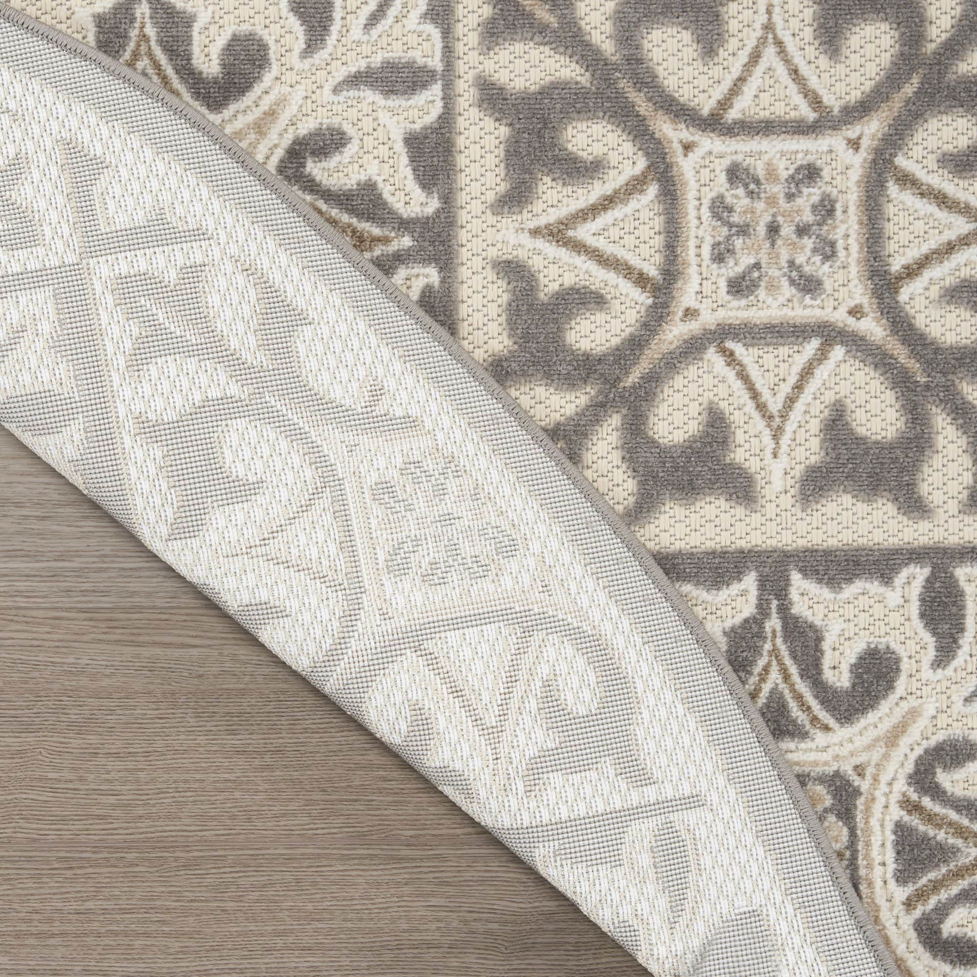 Ivory Grey Contemporary Indoor Outdoor Geometric Area Rug