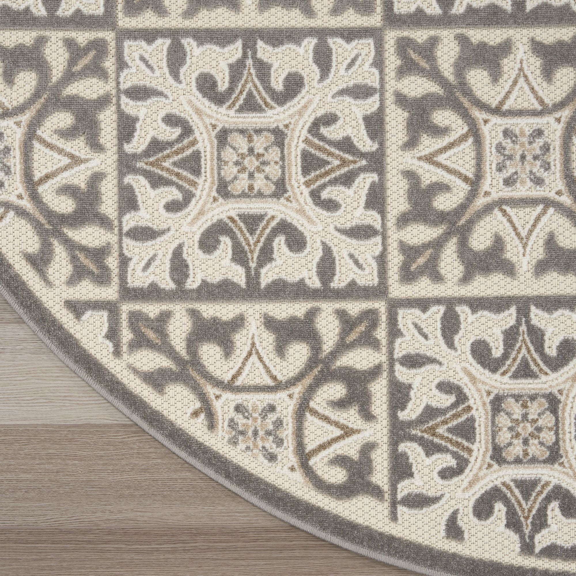 Ivory Grey Contemporary Indoor Outdoor Geometric Area Rug