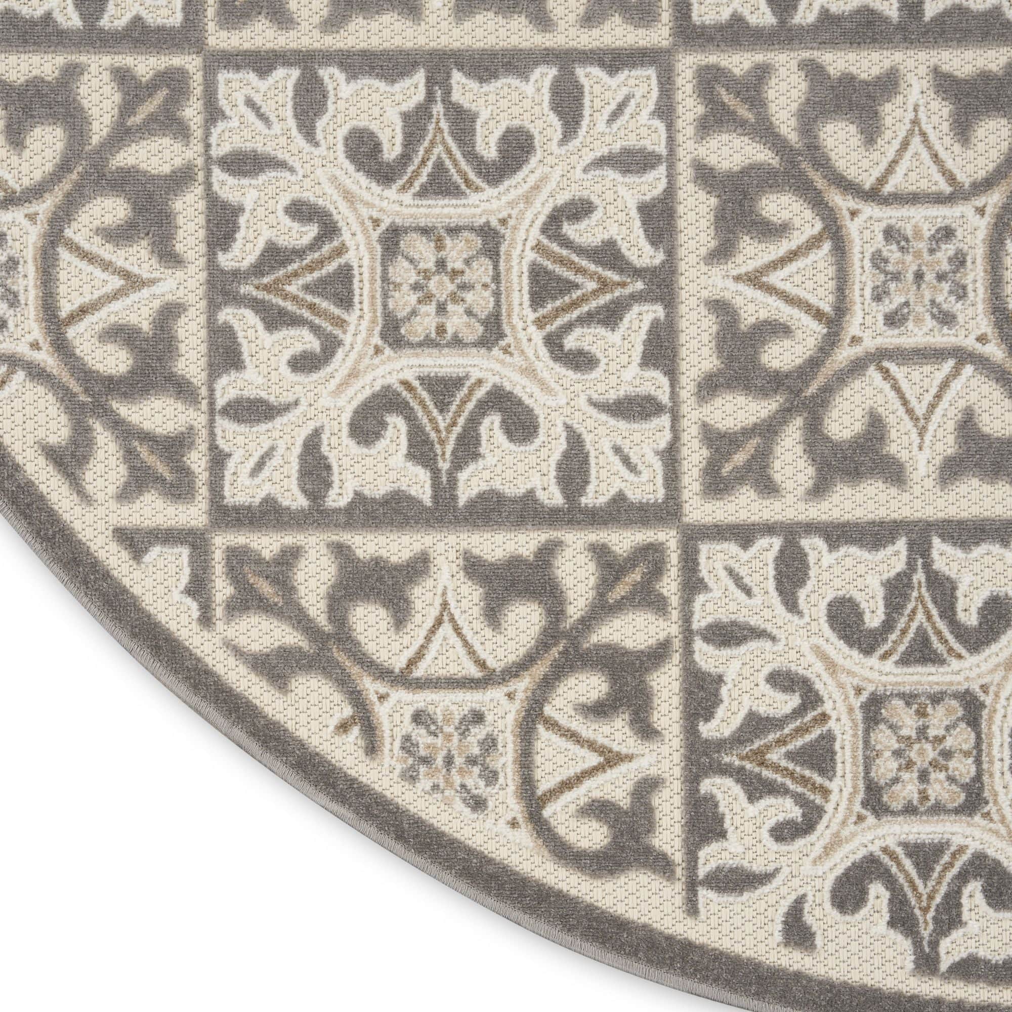 Ivory Grey Contemporary Indoor Outdoor Geometric Area Rug