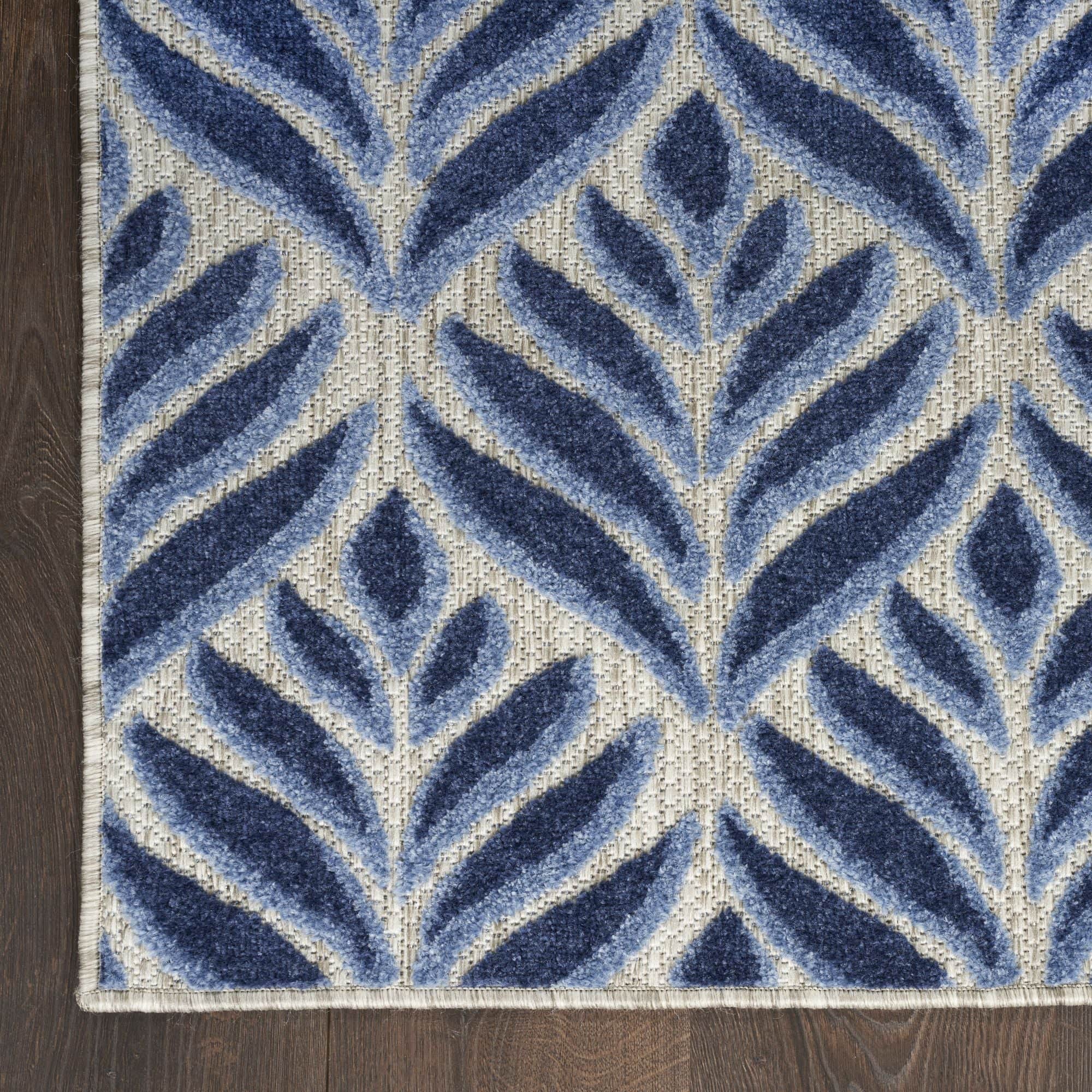 Blue Tropical Palm Leaf Indoor-Outdoor Rug