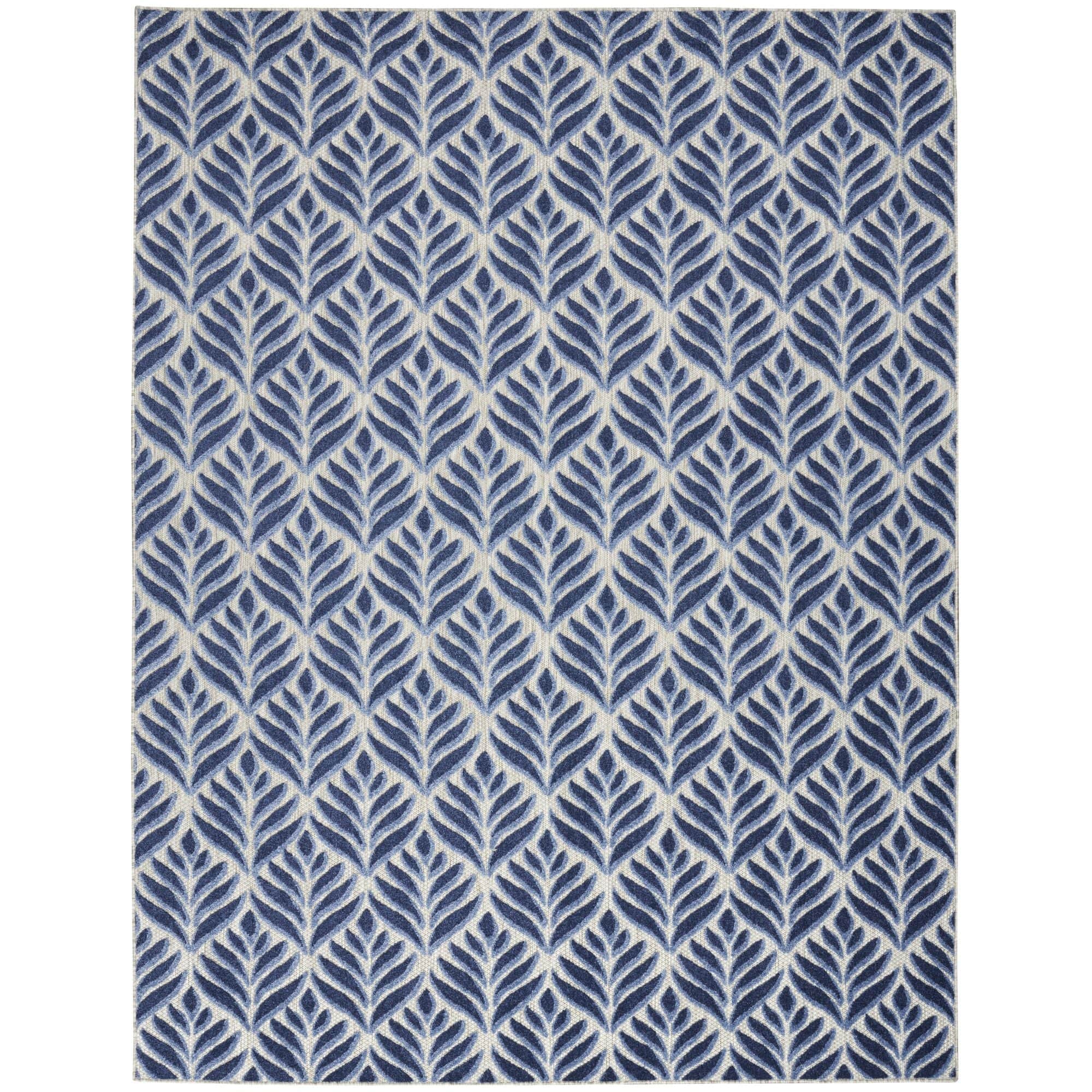Blue Tropical Palm Leaf Indoor-Outdoor Rug