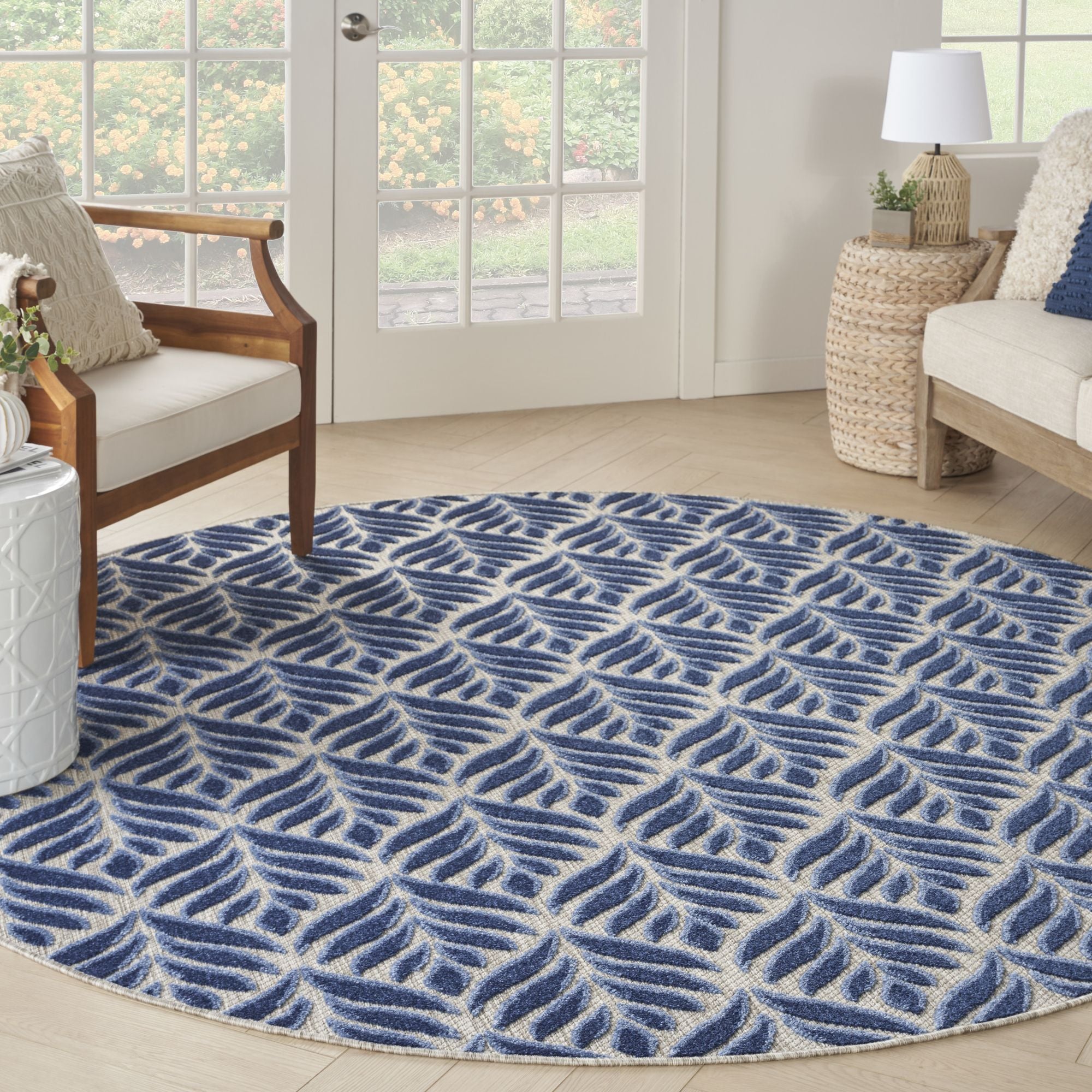 Blue Tropical Palm Leaf Indoor-Outdoor Rug