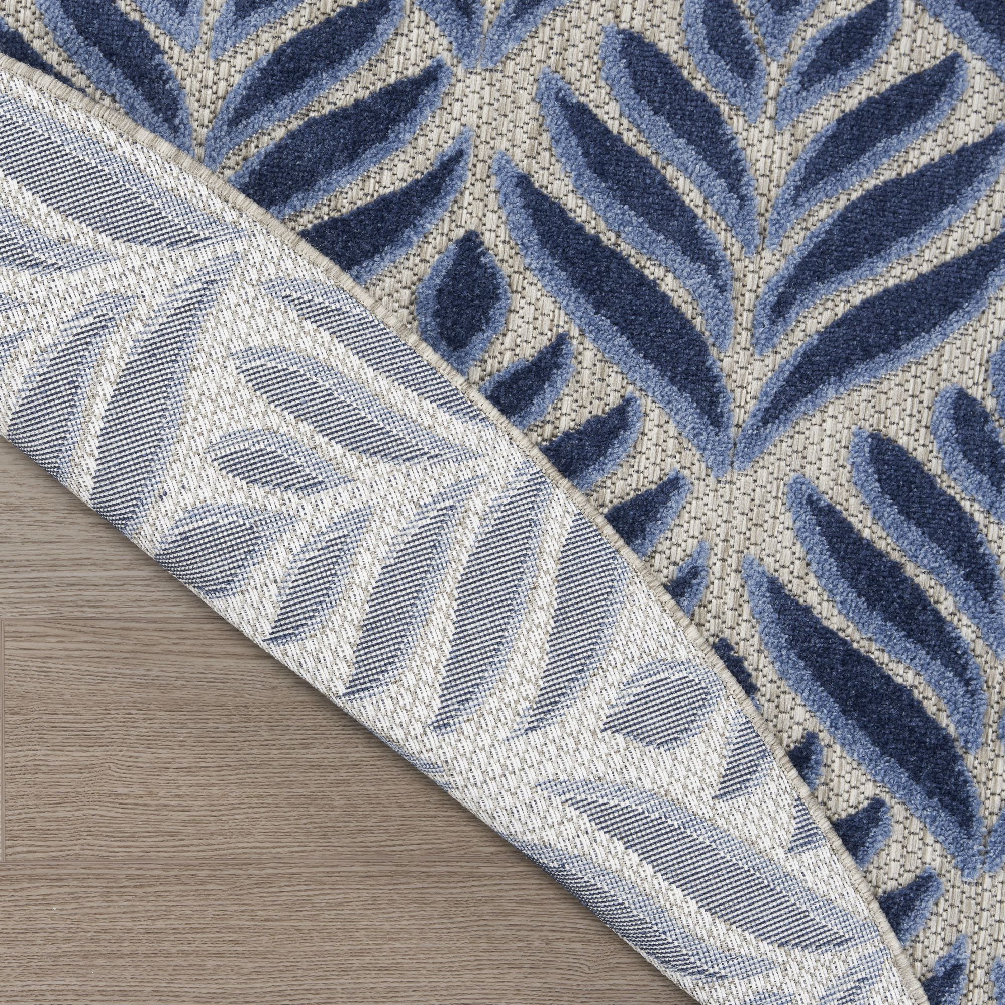 Blue Tropical Palm Leaf Indoor-Outdoor Rug