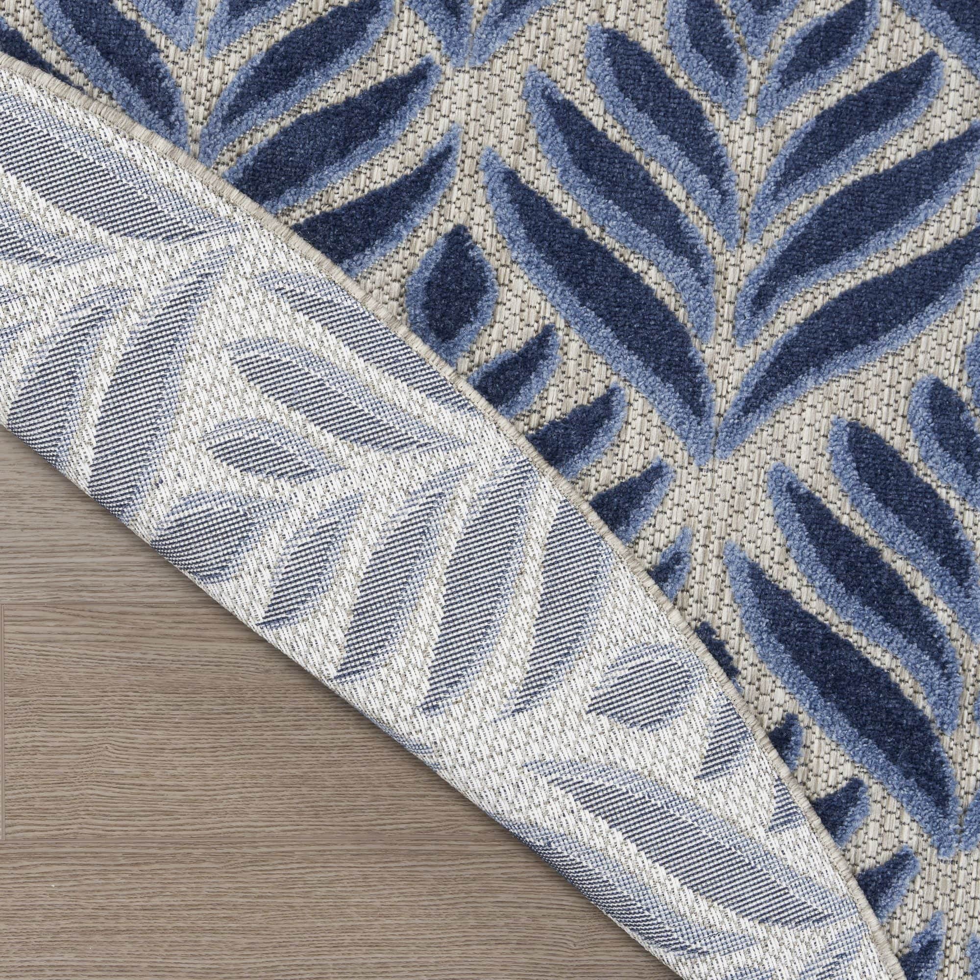 Blue Tropical Palm Leaf Indoor-Outdoor Rug