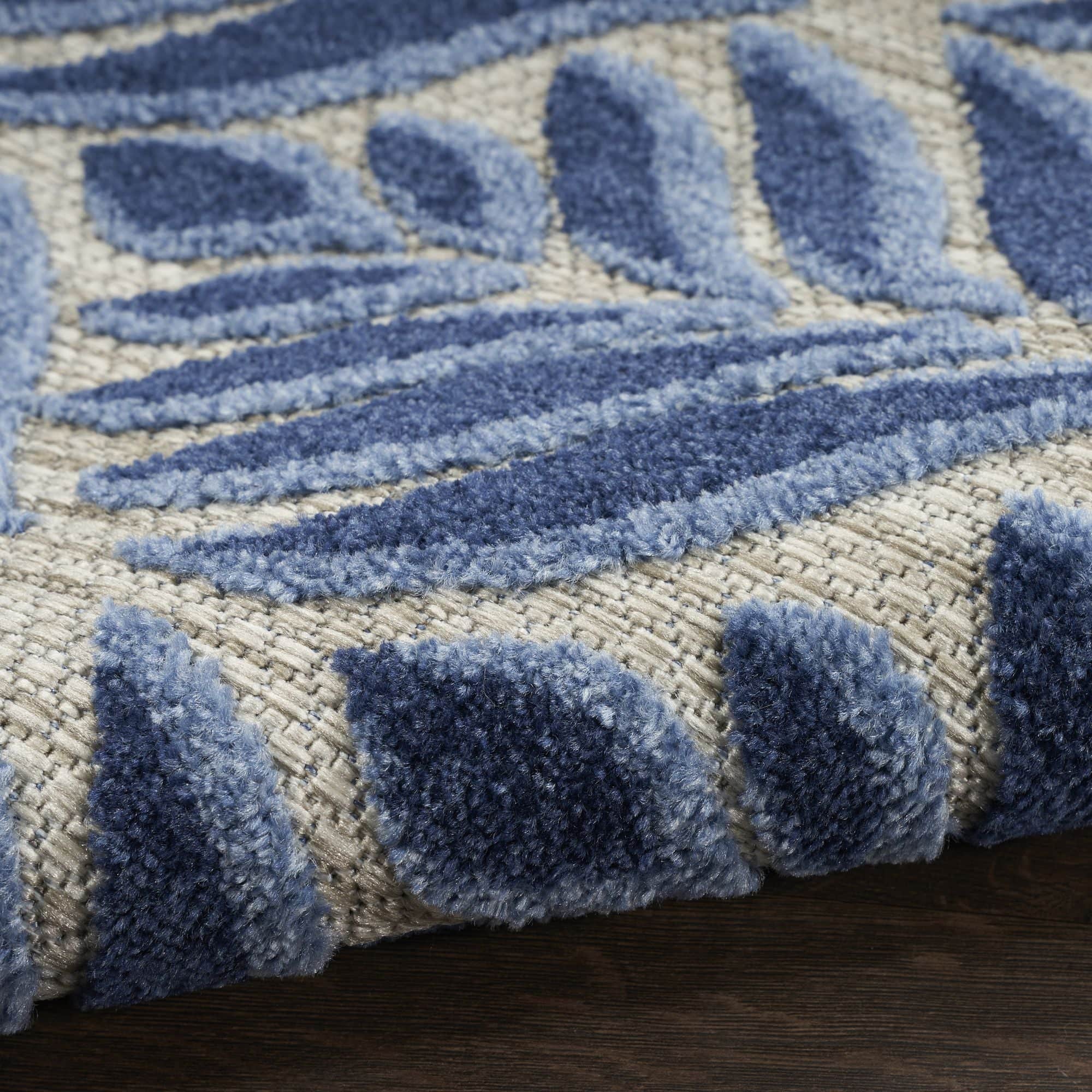Blue Tropical Palm Leaf Indoor-Outdoor Rug