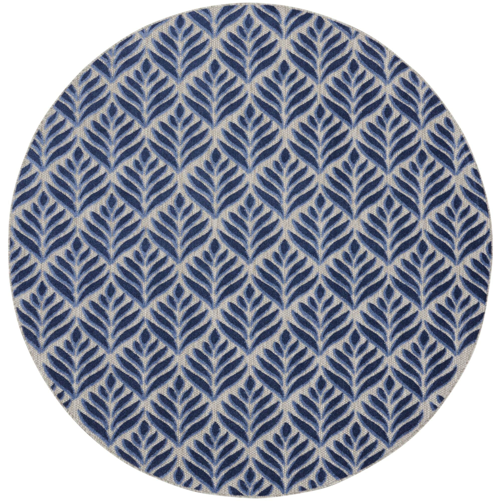 Blue Tropical Palm Leaf Indoor-Outdoor Rug