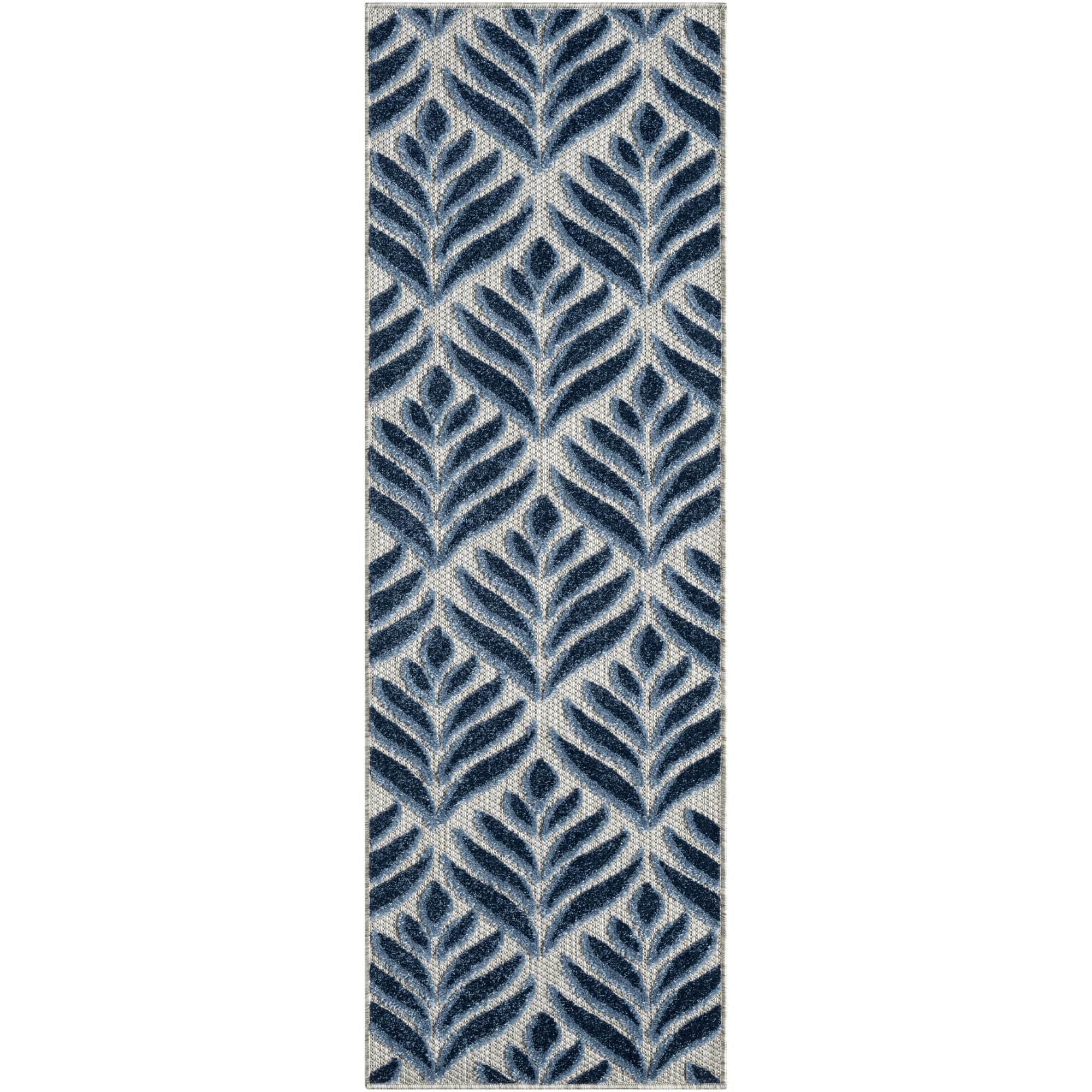 Blue Tropical Palm Leaf Indoor-Outdoor Rug