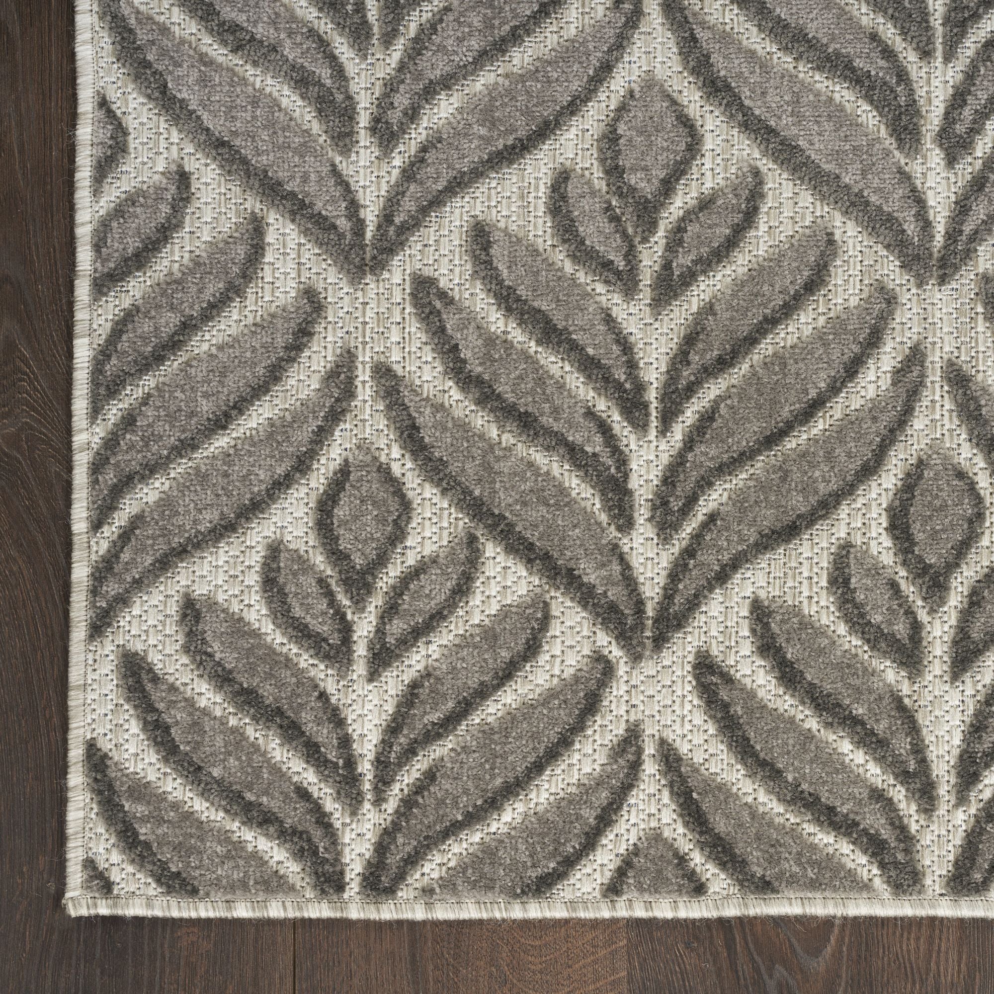 Charcoal Tropical Palm Leaf Indoor-Outdoor Rug