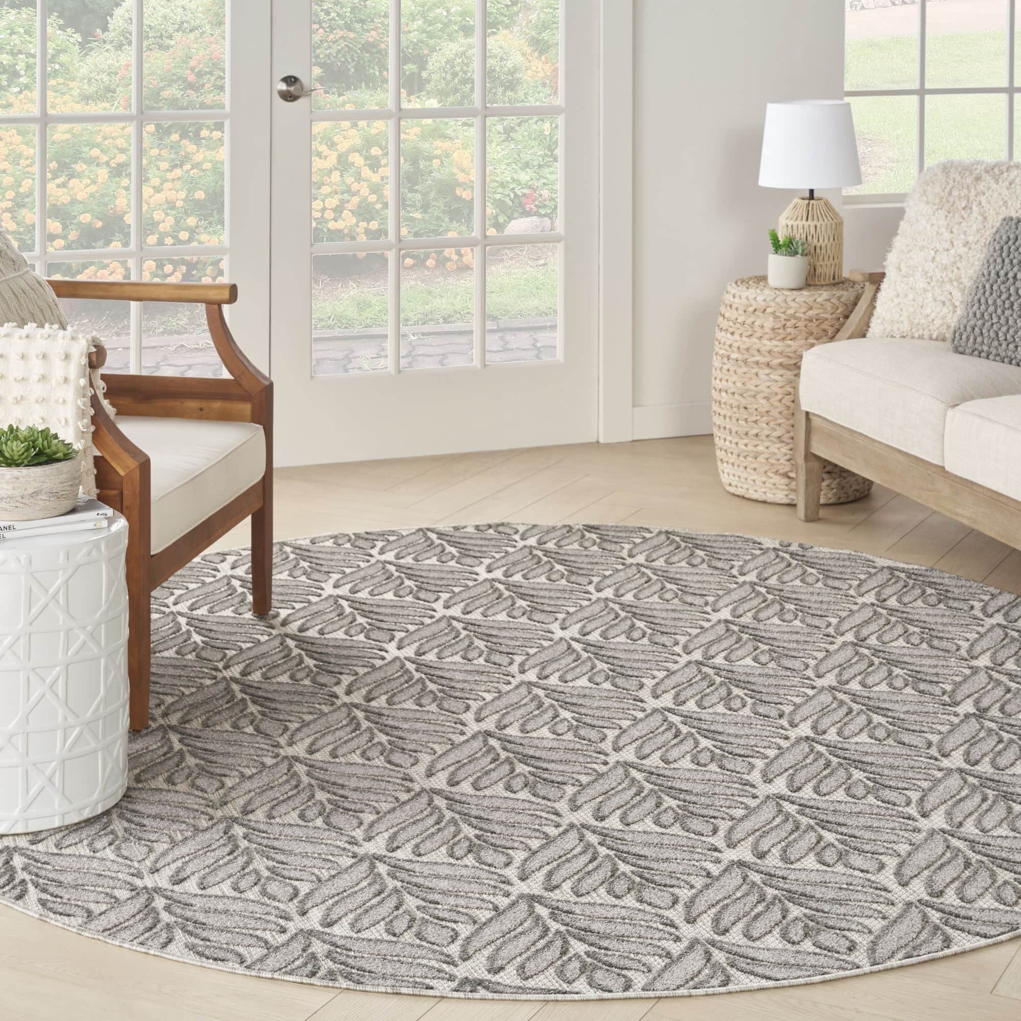 Charcoal Tropical Palm Leaf Indoor-Outdoor Rug