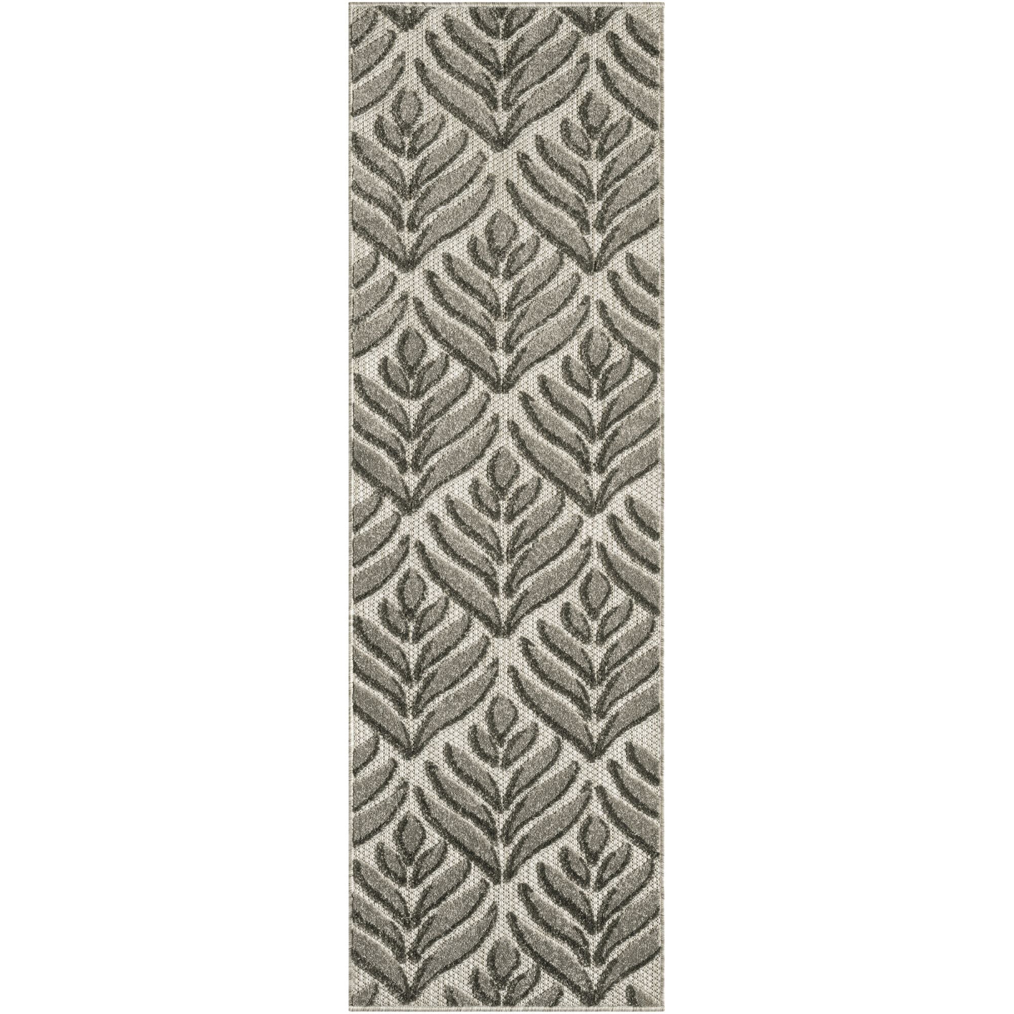 Charcoal Tropical Palm Leaf Indoor-Outdoor Rug